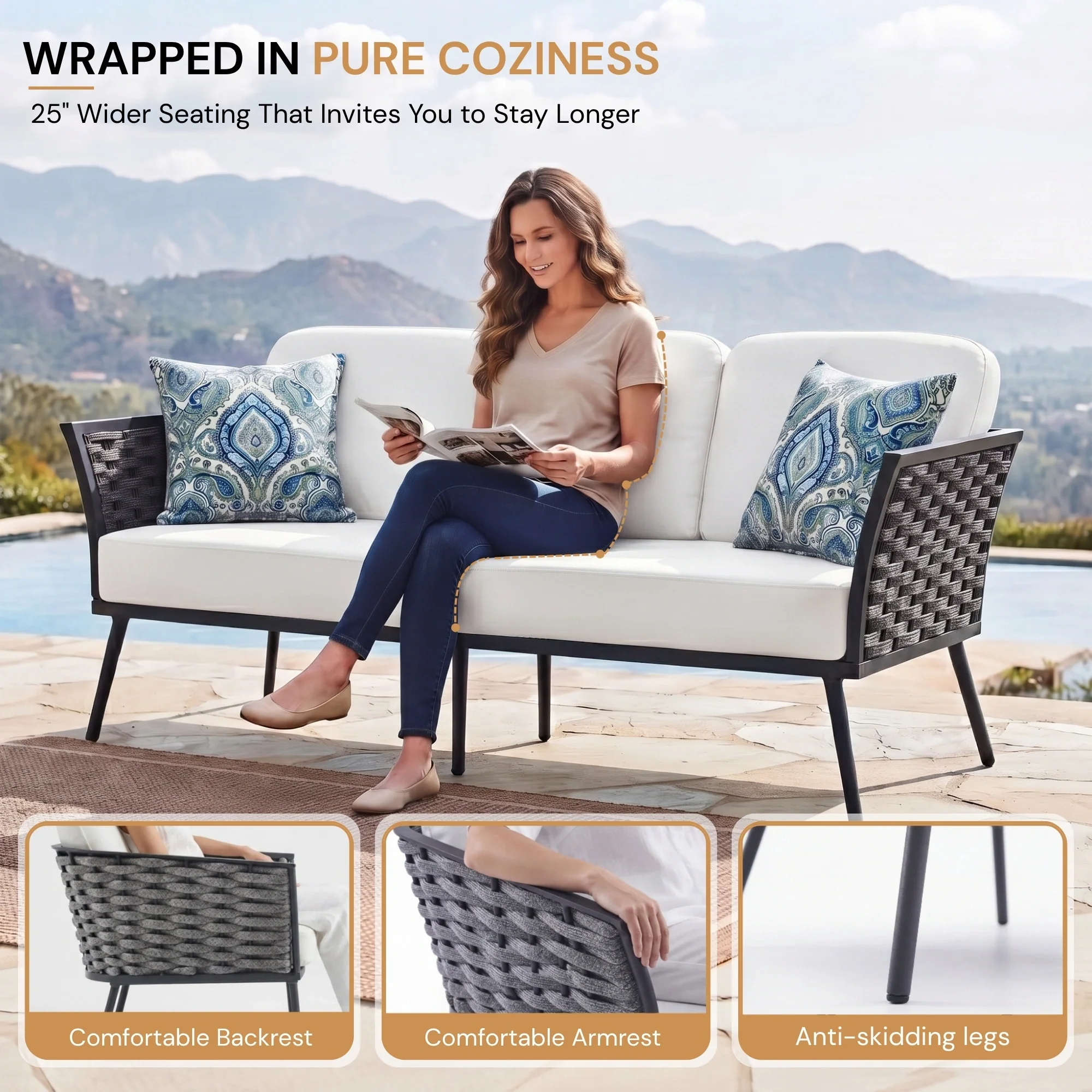 4 Piece Outdoor Rope Sofa Set with Wooden Top Table - Image 5