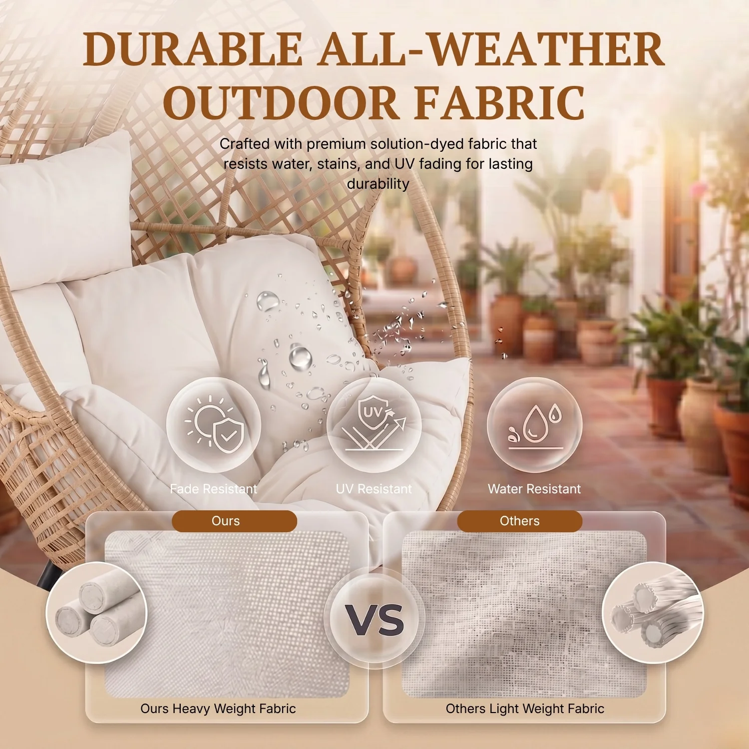 4-Piece Outdoor Wicker Egg Chair Set with Ottomans (Beige & Off-White) - Image 5