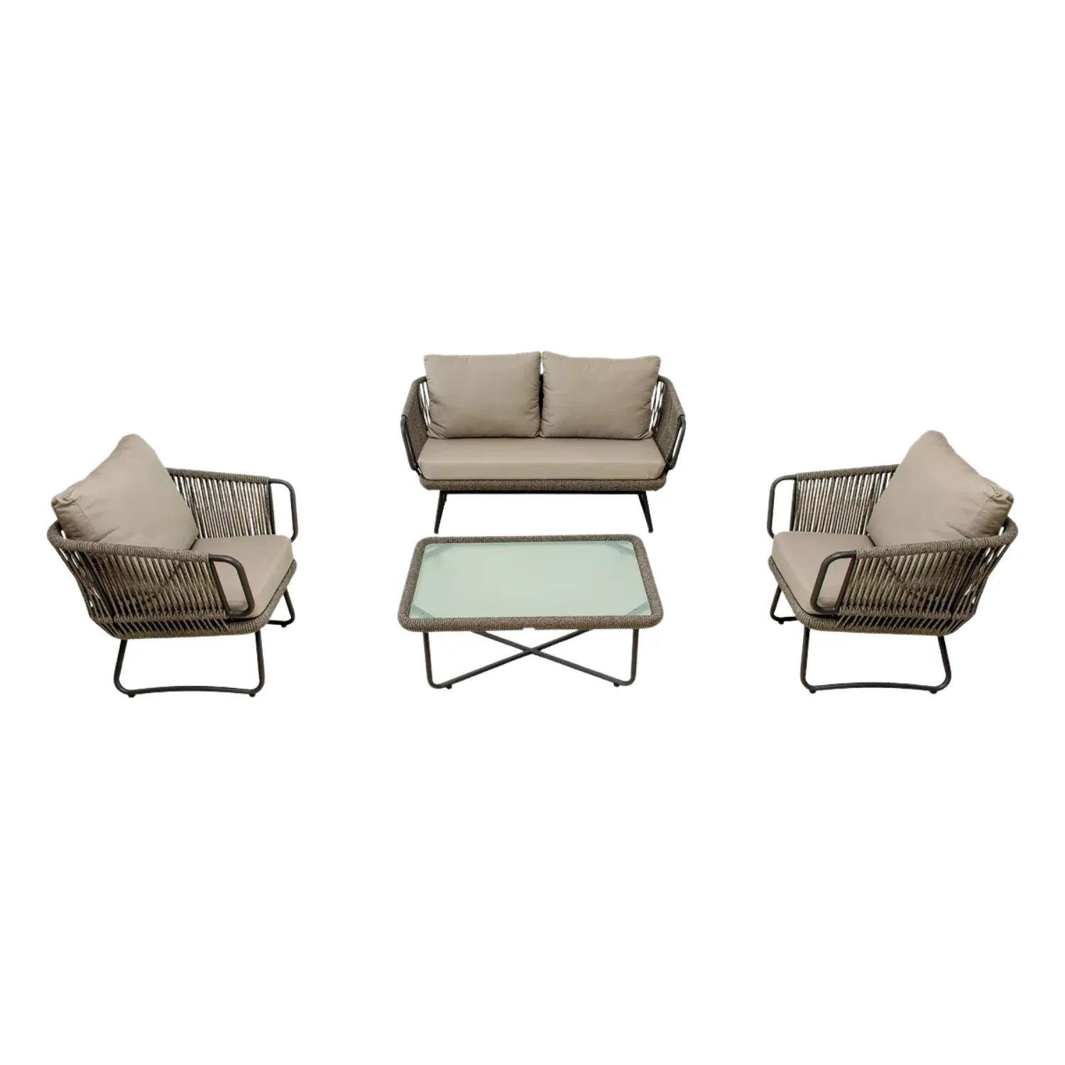 4-Piece Rope Sofa Set With Glass Top Table - Image 13