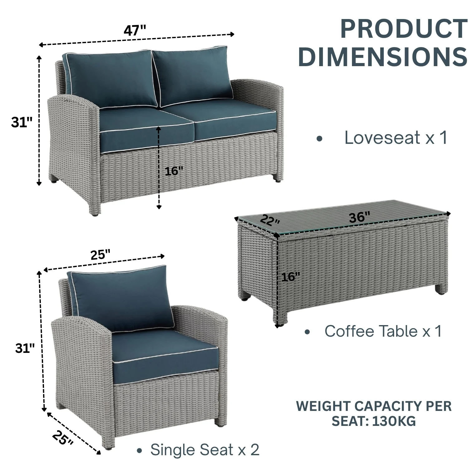 4 Pieces Patio Furniture Set, Outdoor Sectional Sofa - Image 3