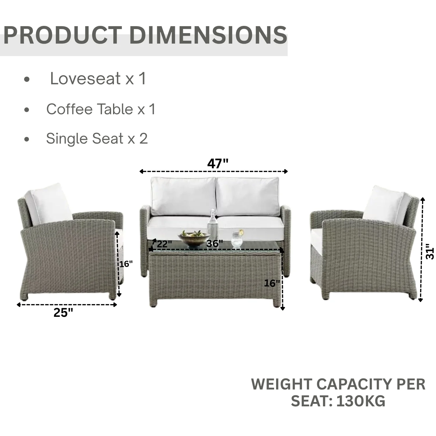 4 Pieces Patio Furniture Set, Outdoor Sectional Sofa - Image 3