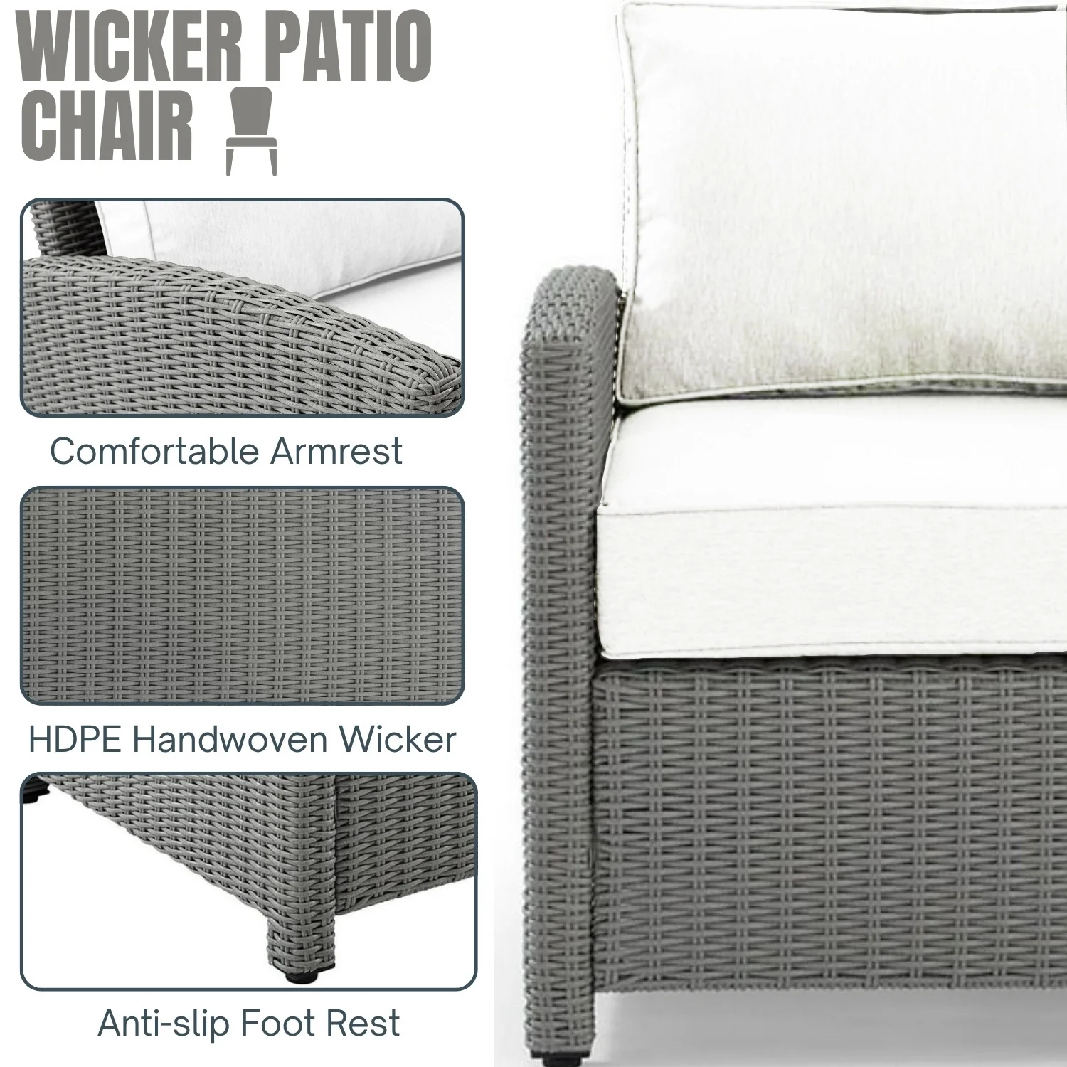 4 Pieces Patio Furniture Set, Outdoor Sectional Sofa - Image 6