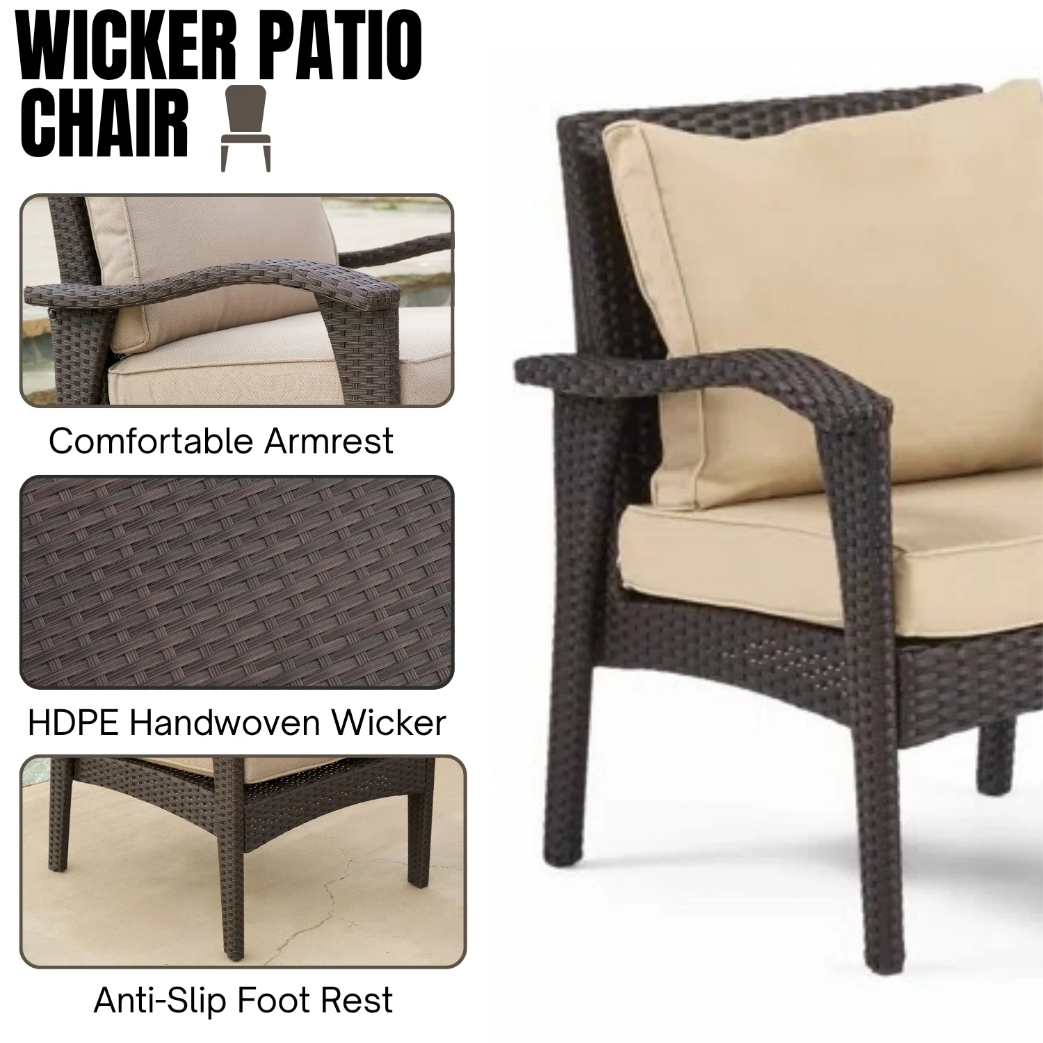 4 Pieces Patio Furniture Set, Outdoor Sectional Sofa - Image 5