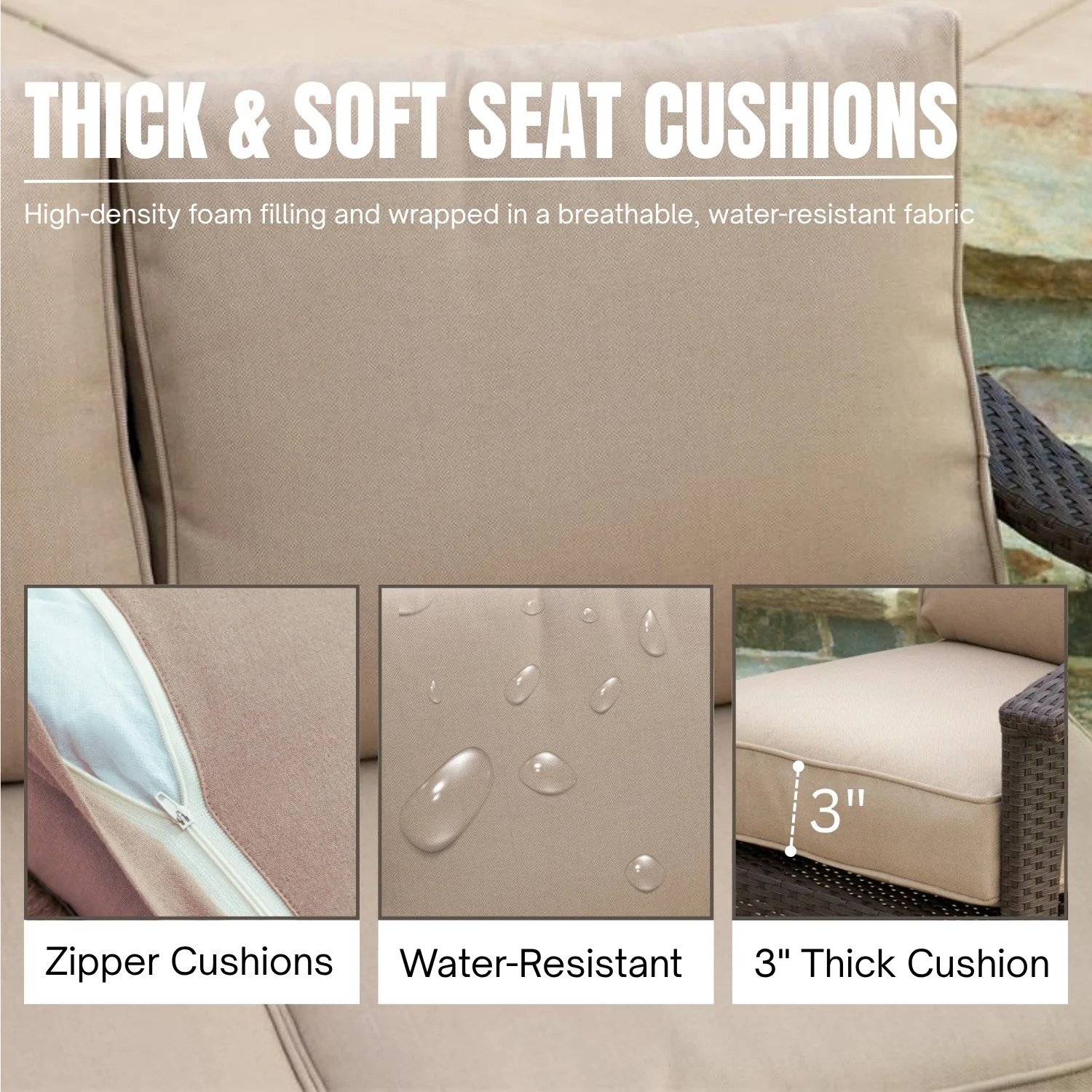 4 Pieces Patio Furniture Set, Outdoor Sectional Sofa - Image 6