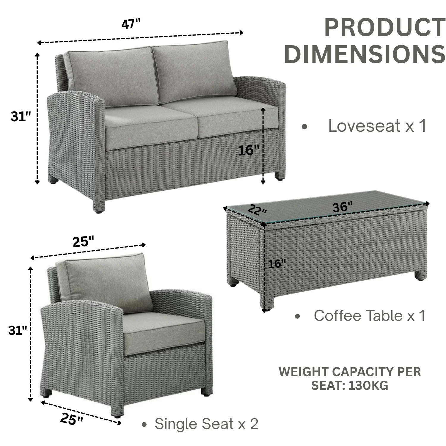 4 Pieces Patio Furniture Set, Outdoor Sectional Sofa - Image 3