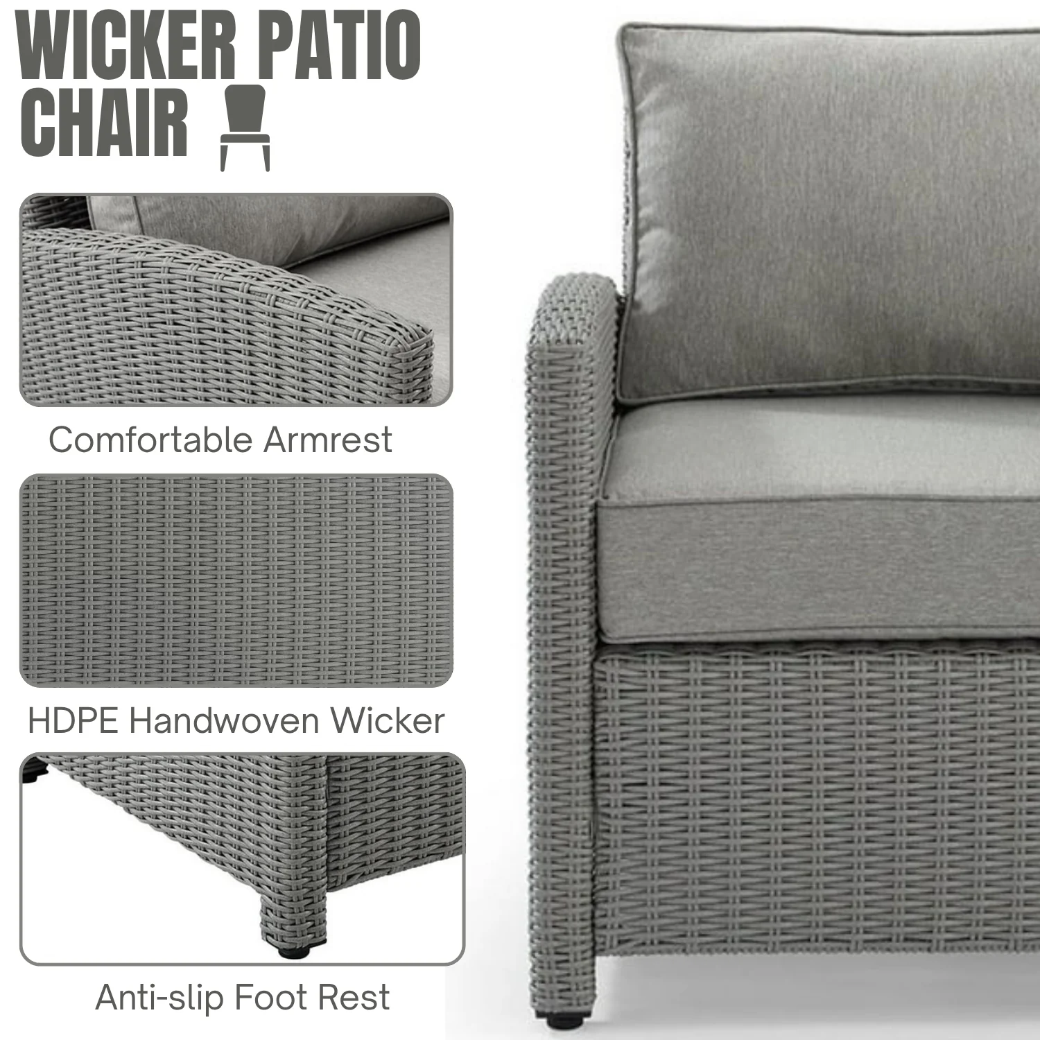 4 Pieces Patio Furniture Set, Outdoor Sectional Sofa - Image 6