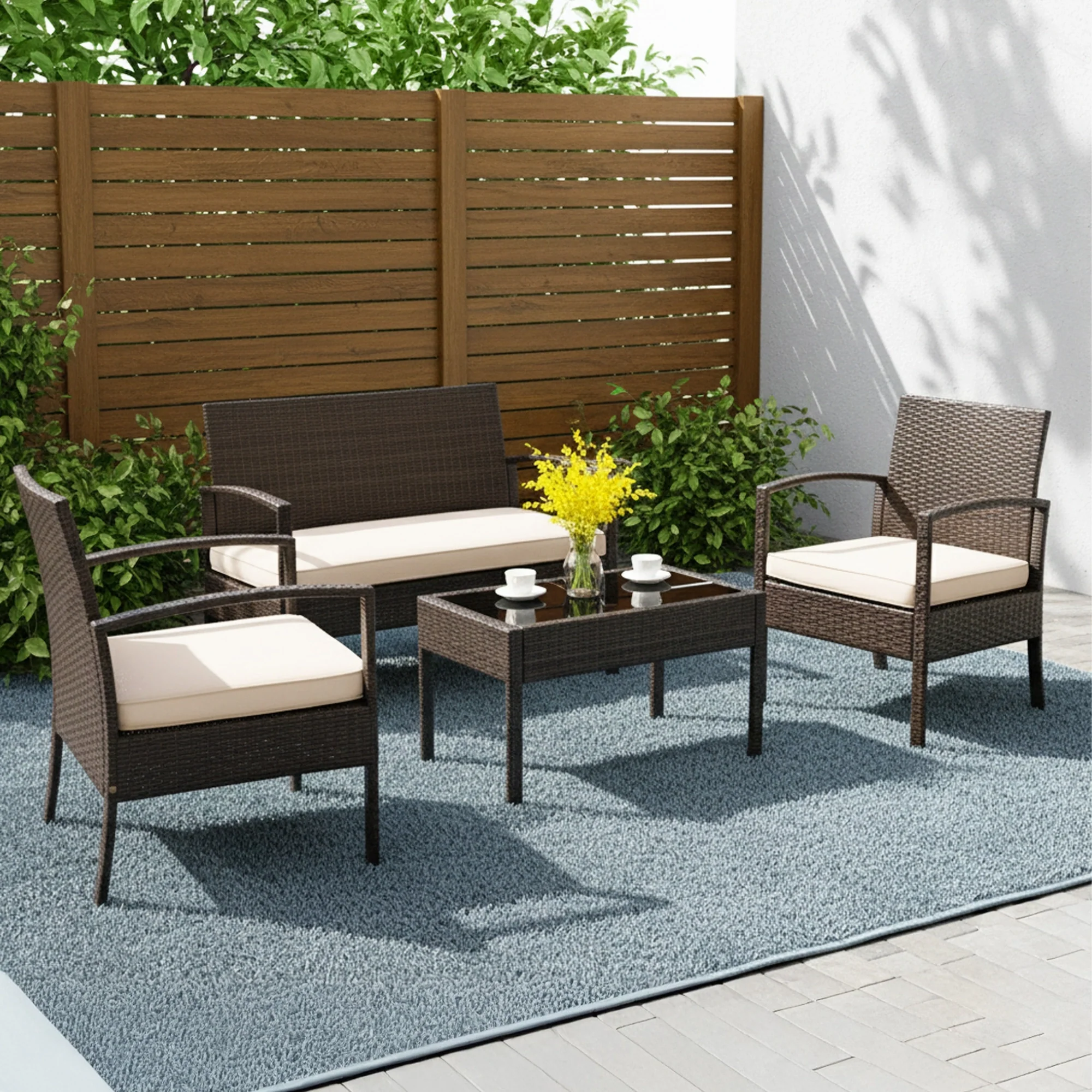4 Pieces Patio Furniture Set, Outdoor Sectional Sofa - Image 10