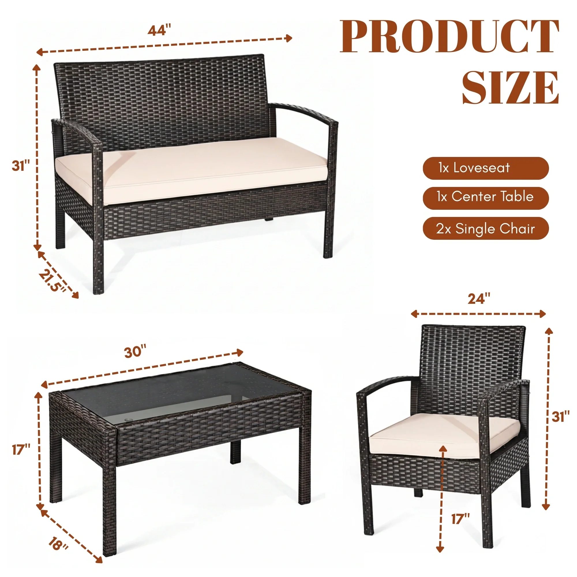 4 Pieces Patio Furniture Set, Outdoor Sectional Sofa - Image 3