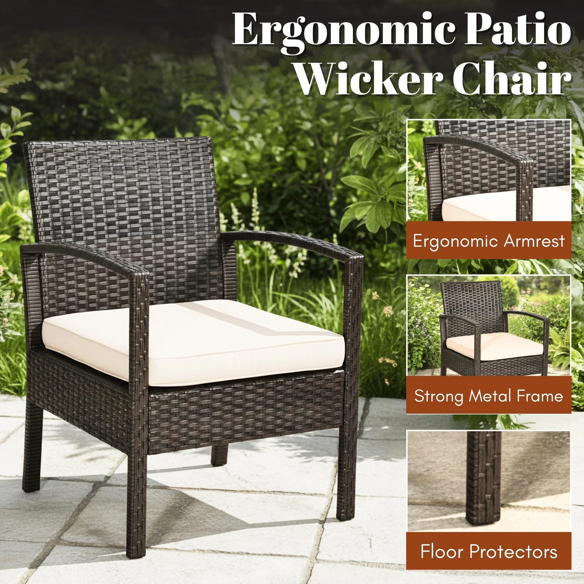 4 Pieces Patio Furniture Set, Outdoor Sectional Sofa - Image 6