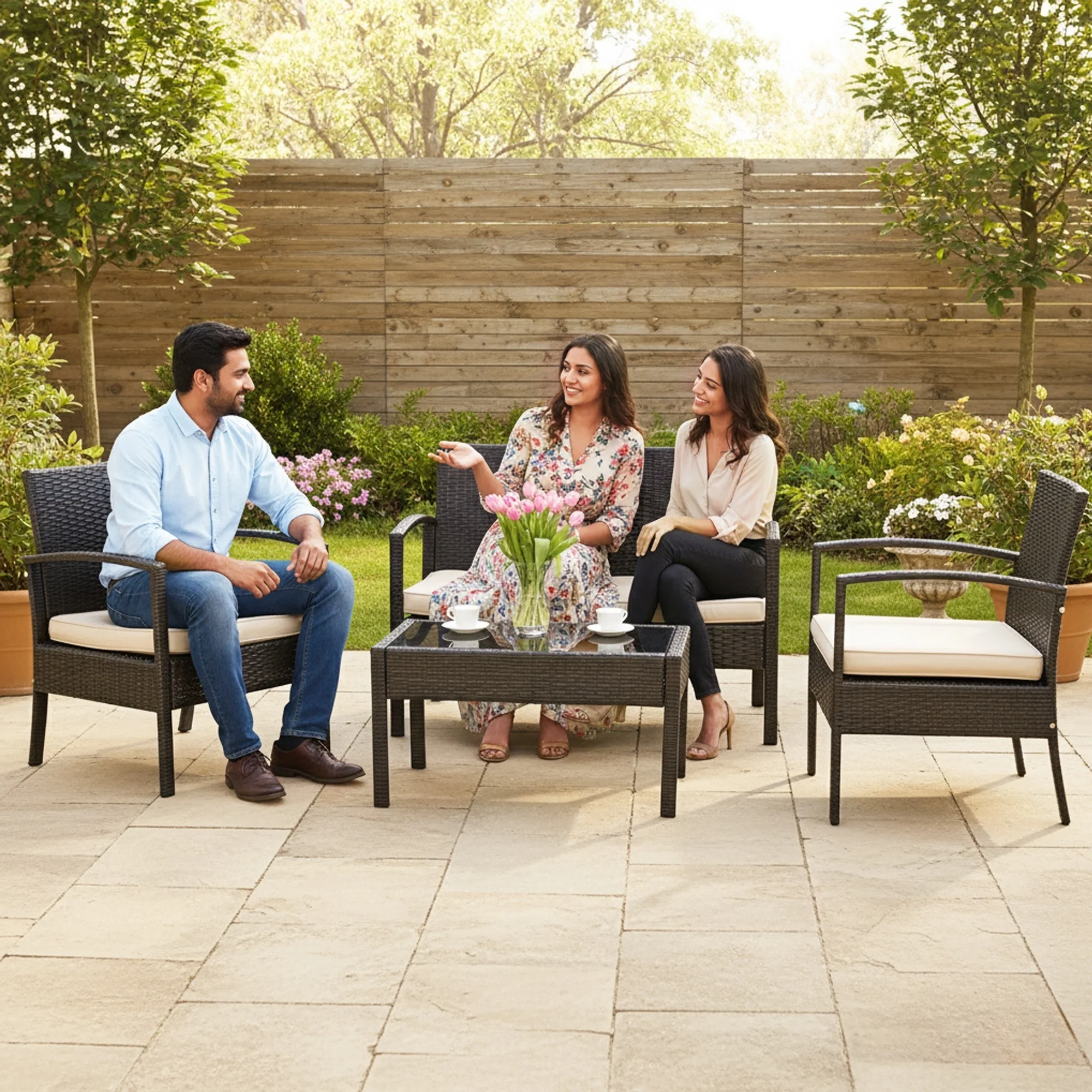 4 Pieces Patio Furniture Set, Outdoor Sectional Sofa - Image 9
