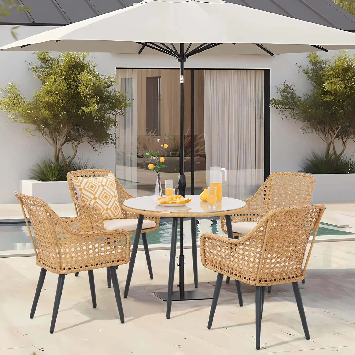 5-Piece Outdoor Patio Dining Set with Rattan Chairs - Image 10