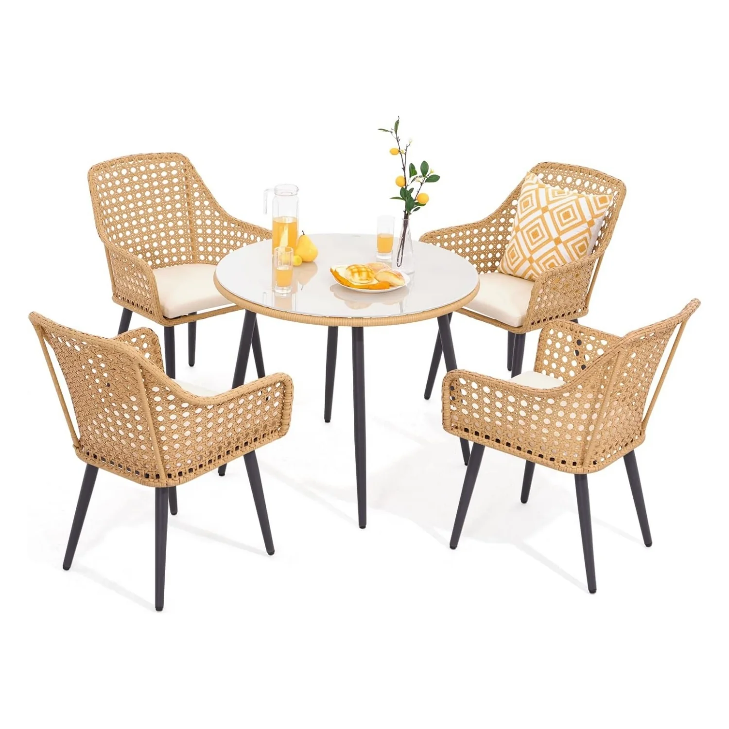 5-Piece Outdoor Patio Dining Set with Rattan Chairs - Image 3