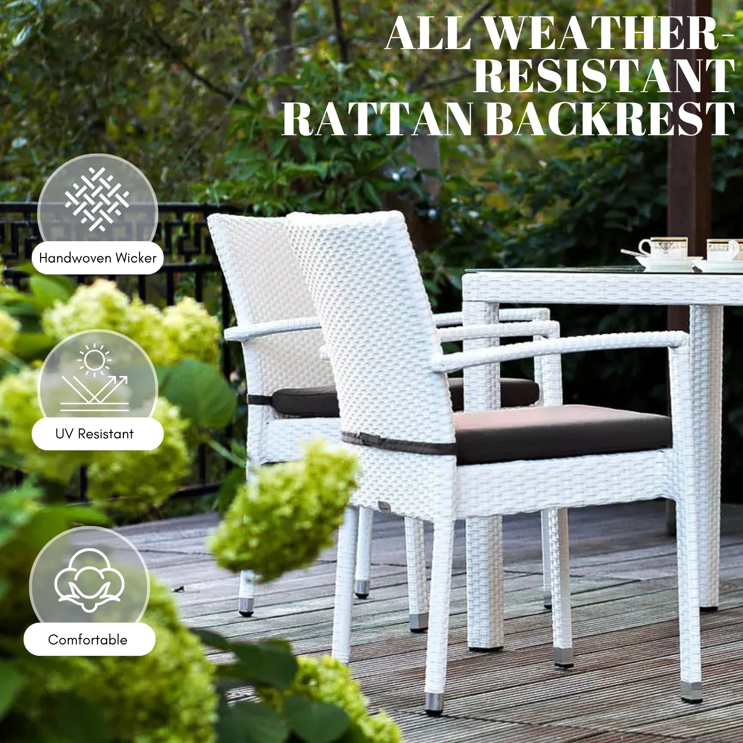 5-Piece Outdoor Patio Dining Set With Rattan Chairs & Glass-Top Table - Image 5