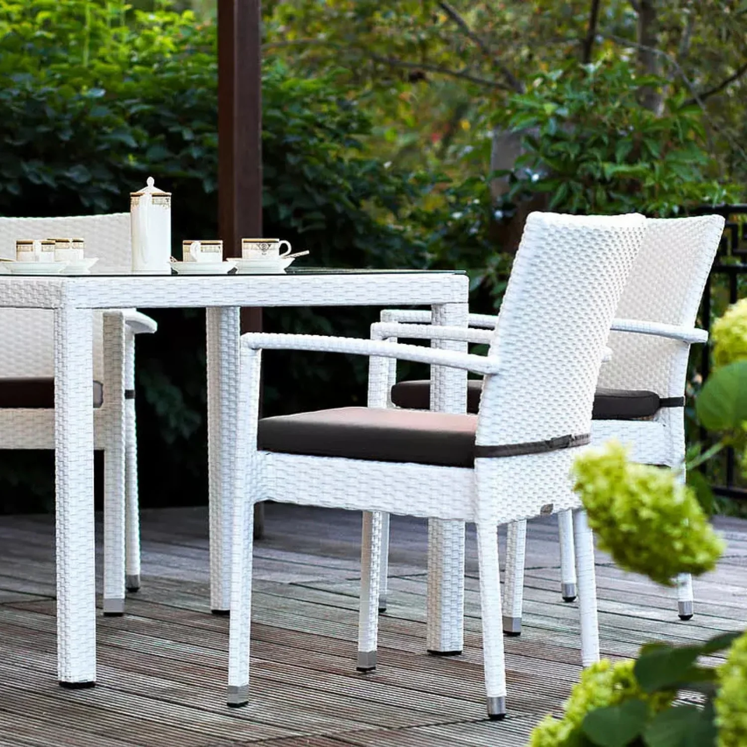 5-Piece Outdoor Patio Dining Set With Rattan Chairs & Glass-Top Table - Image 8