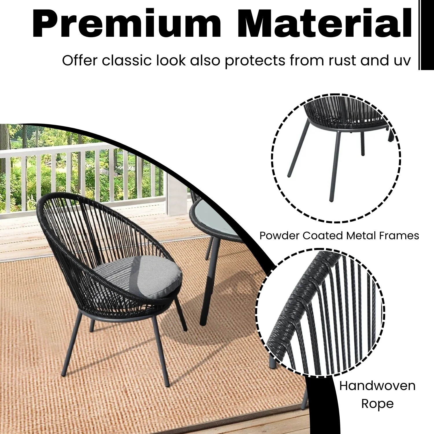 5-Piece Outdoor Patio Dining Set with Rope Chairs - Image 4