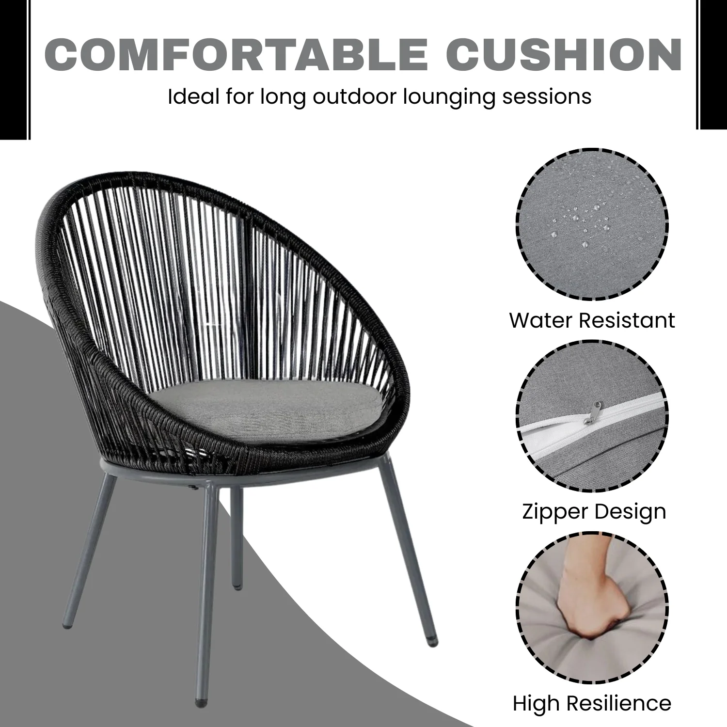 5-Piece Outdoor Patio Dining Set with Rope Chairs - Image 5