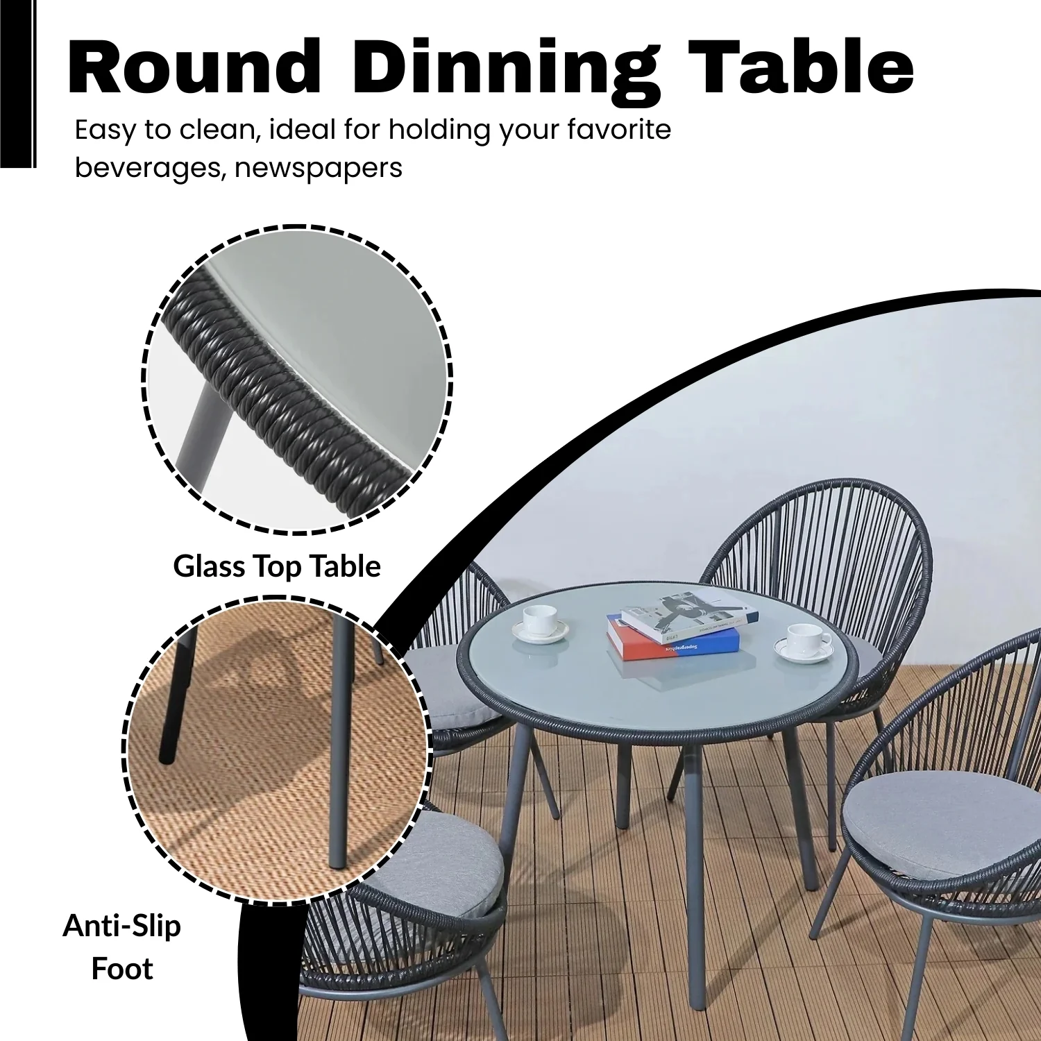 5-Piece Outdoor Patio Dining Set with Rope Chairs - Image 6