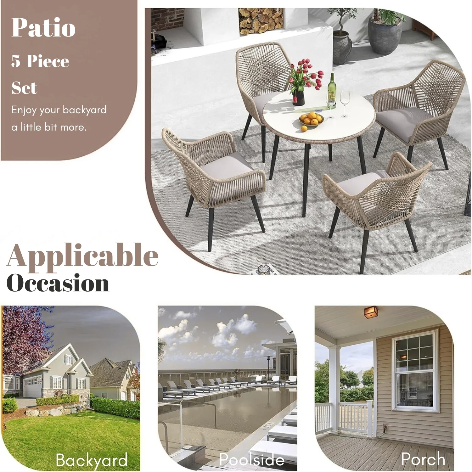 5-Piece Outdoor Rope Patio Dining Set - Image 10