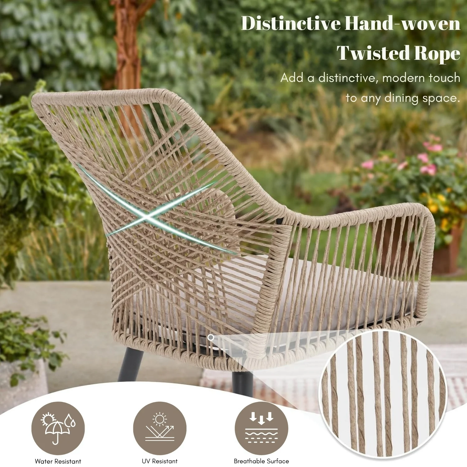 5-Piece Outdoor Rope Patio Dining Set - Image 4