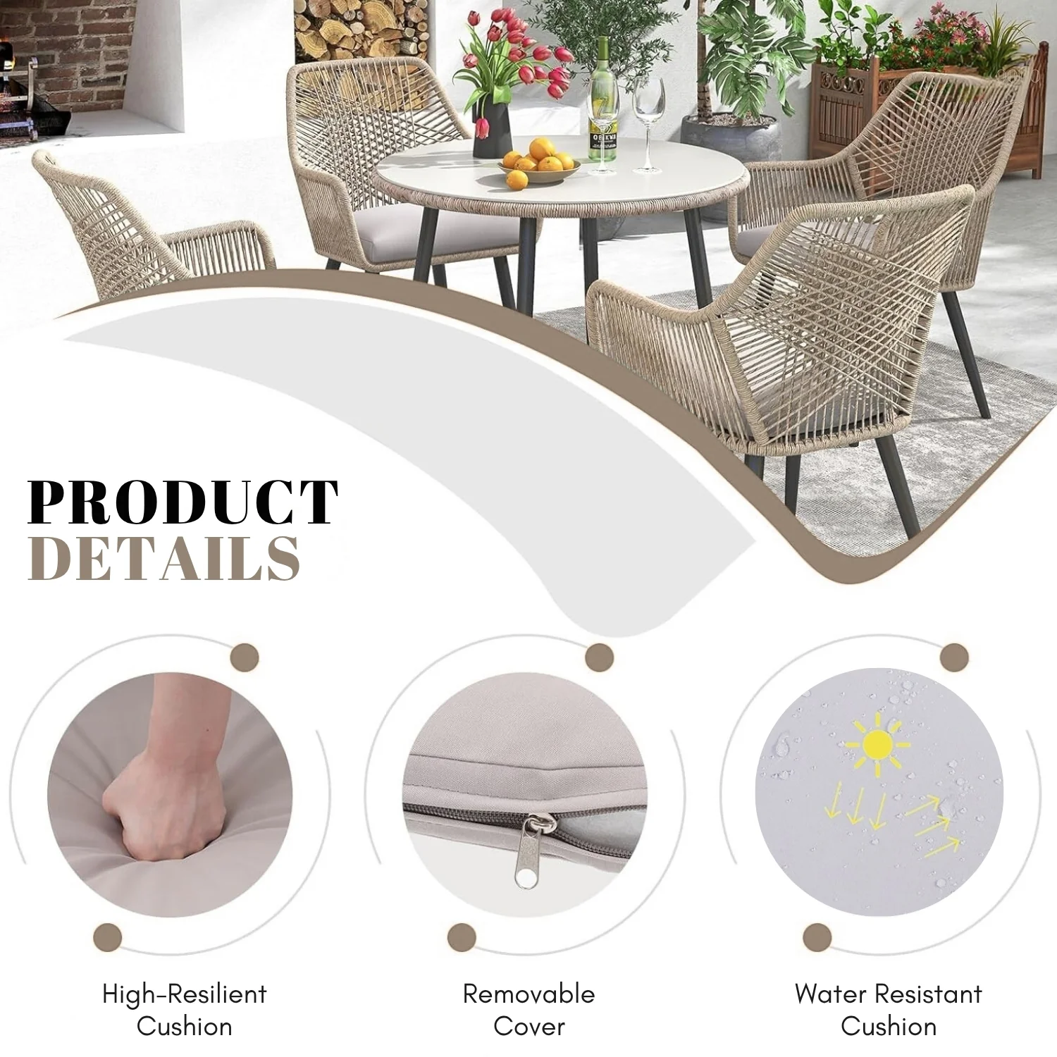5-Piece Outdoor Rope Patio Dining Set - Image 5