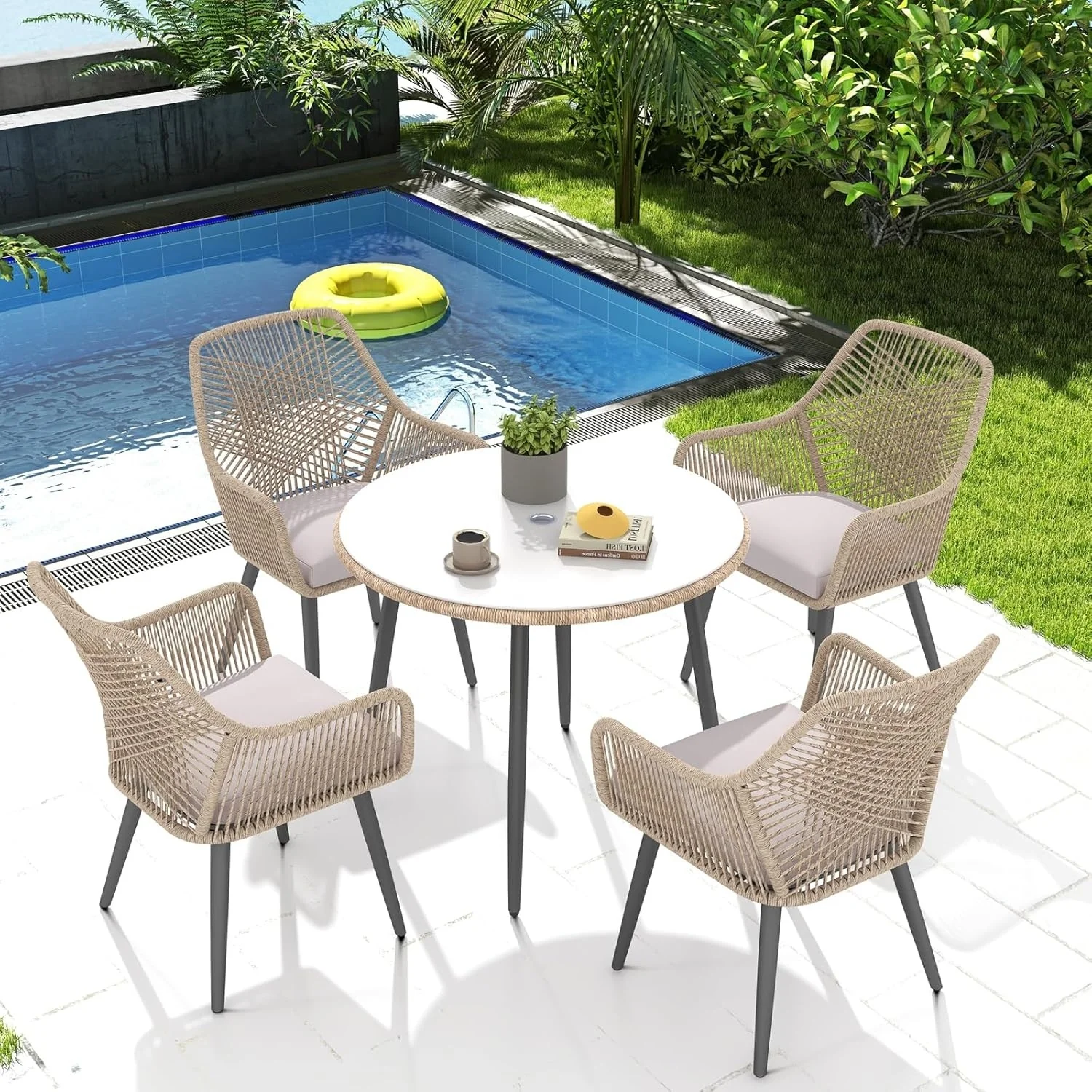 5-Piece Outdoor Rope Patio Dining Set - Image 9
