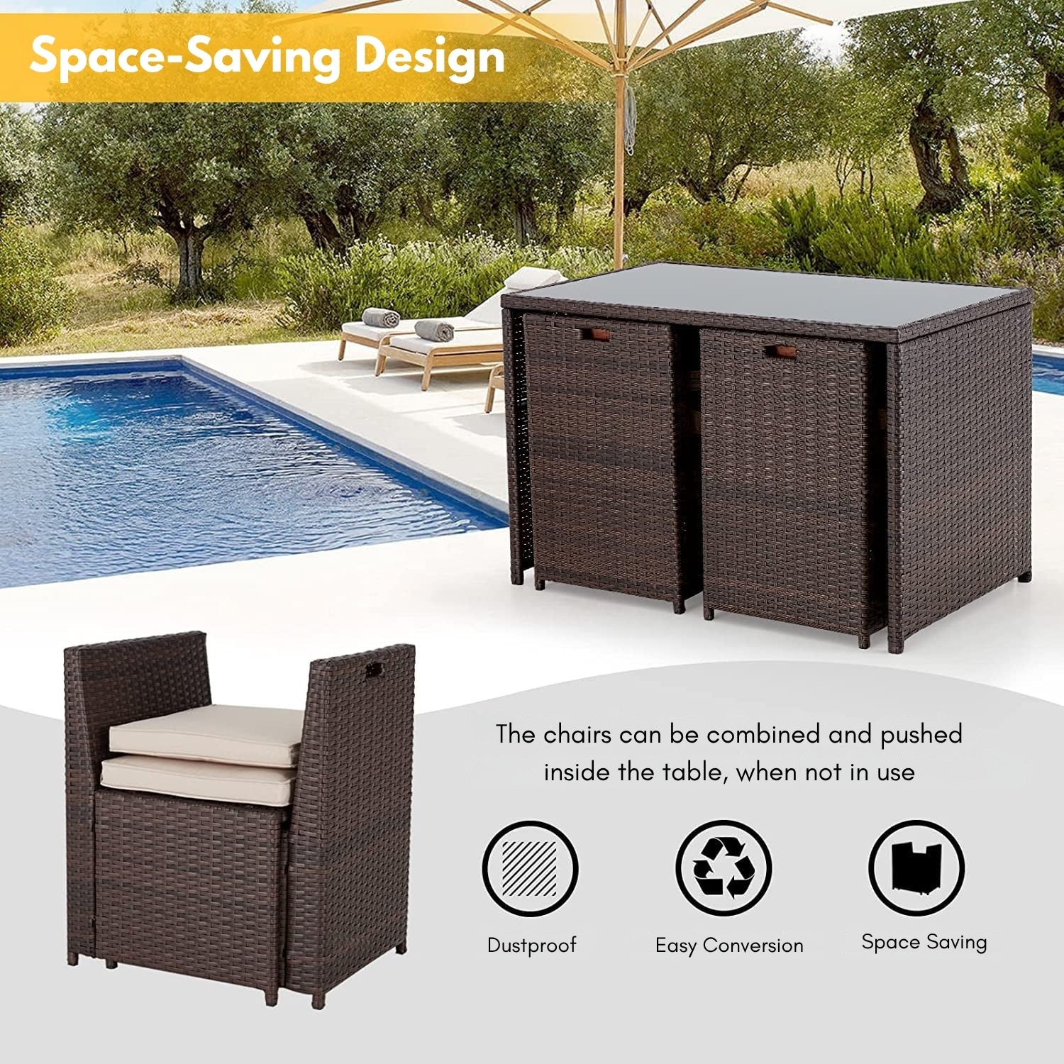 5-Piece Outdoor Patio Dining Set with Square Tabletop - Image 5