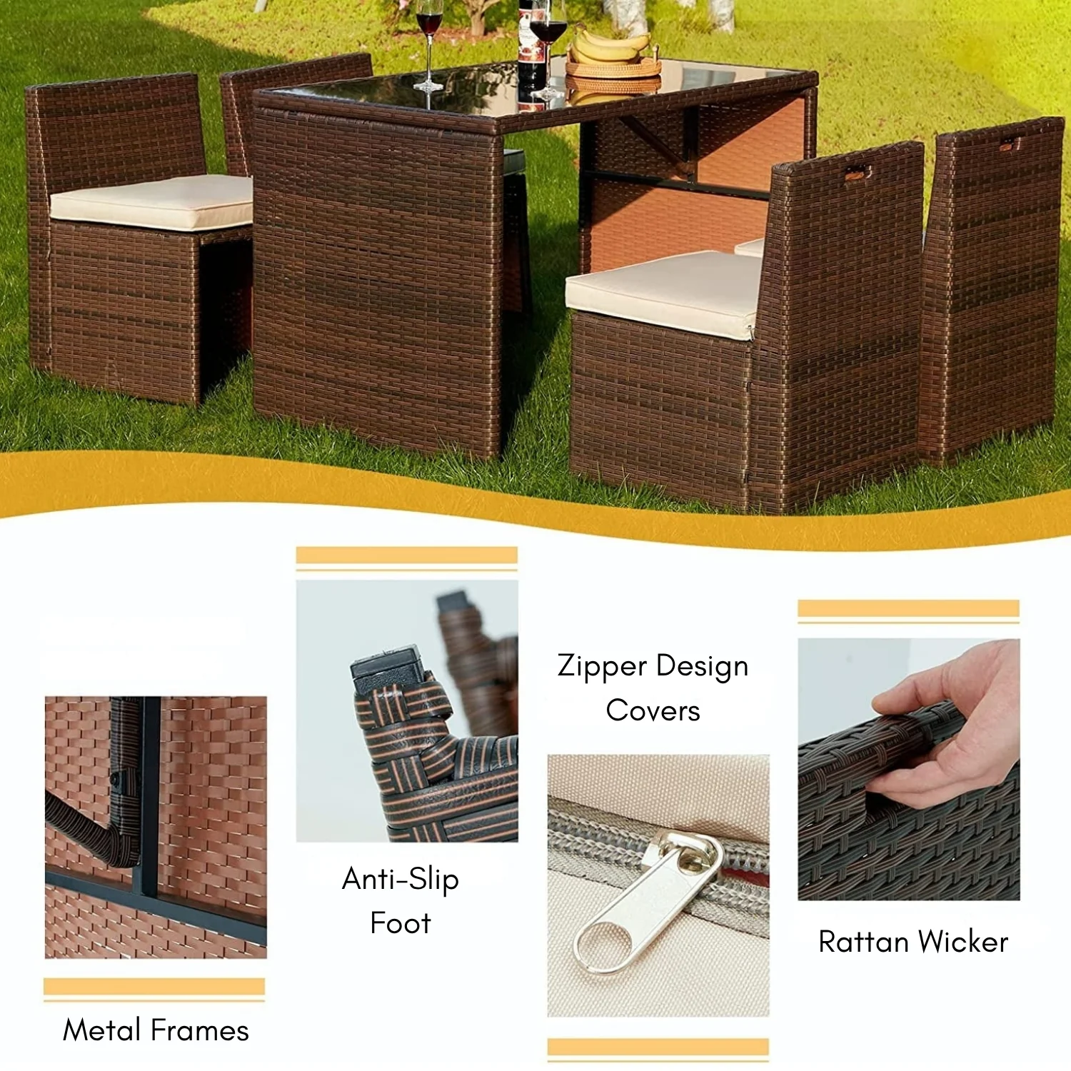 5-Piece Outdoor Patio Dining Set with Square Tabletop - Image 6