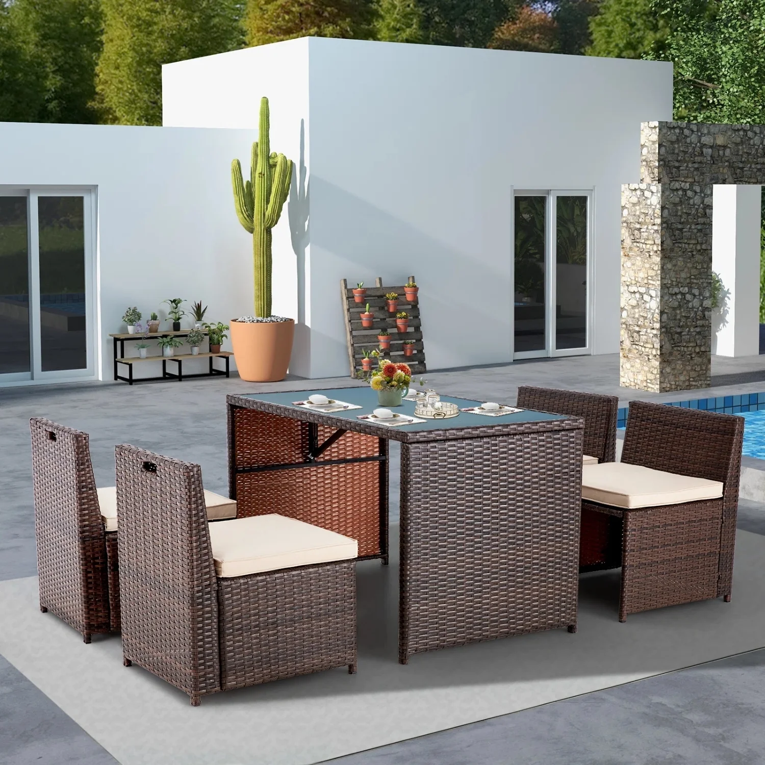 5-Piece Outdoor Patio Dining Set with Square Tabletop - Image 9