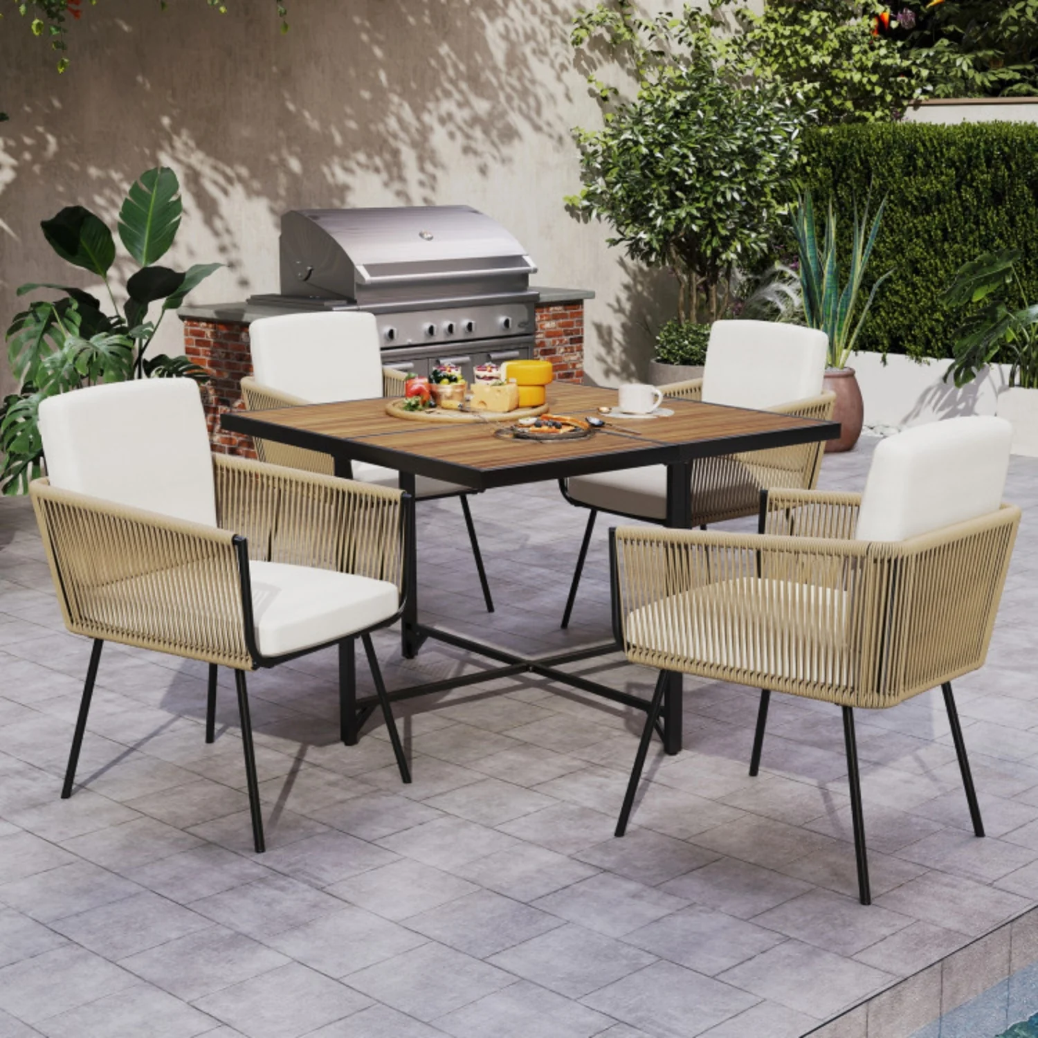 5-Piece Outdoor Patio Dining Set with Square Wood Tabletop - Image 10