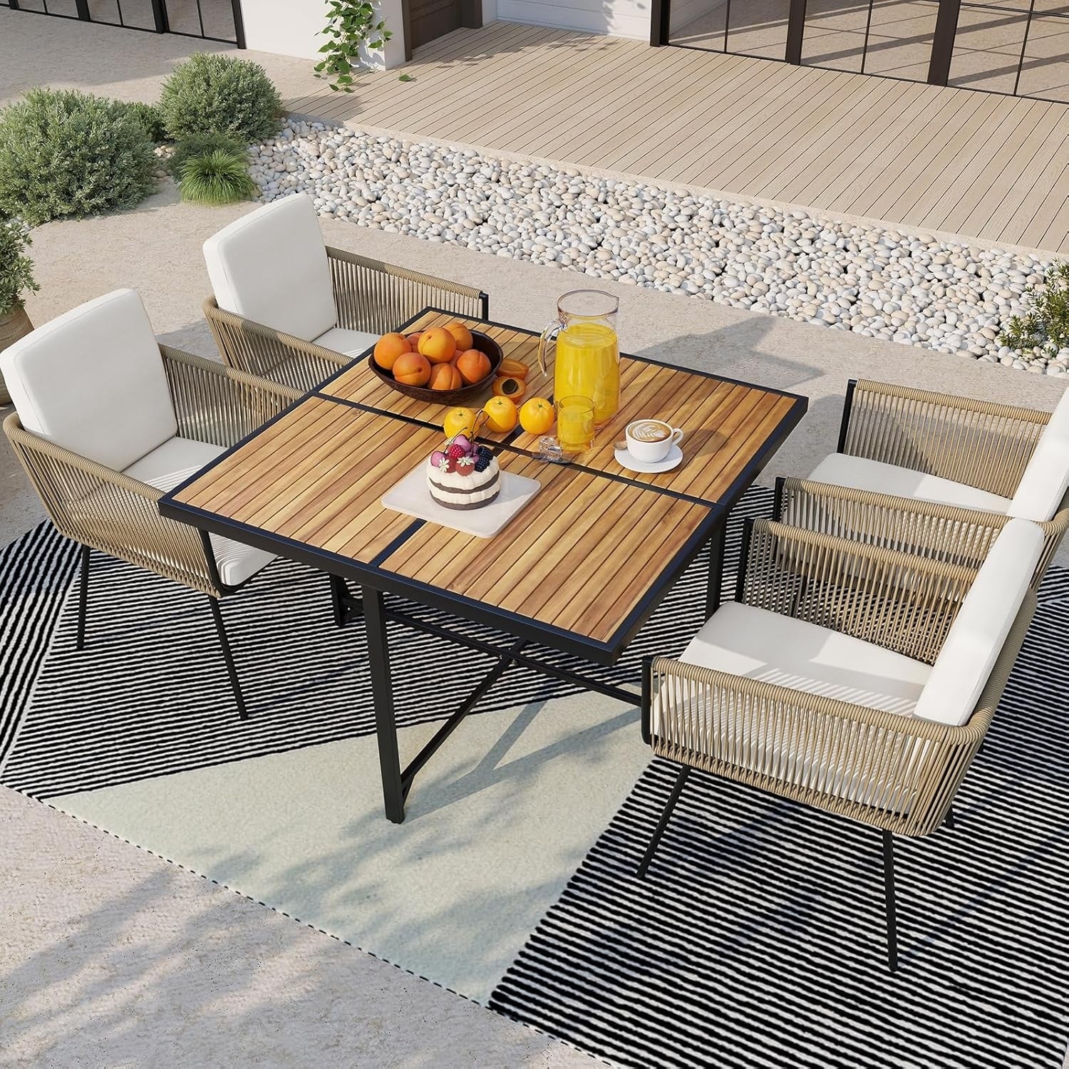 5-Piece Outdoor Patio Dining Set with Square Wood Tabletop - Image 11