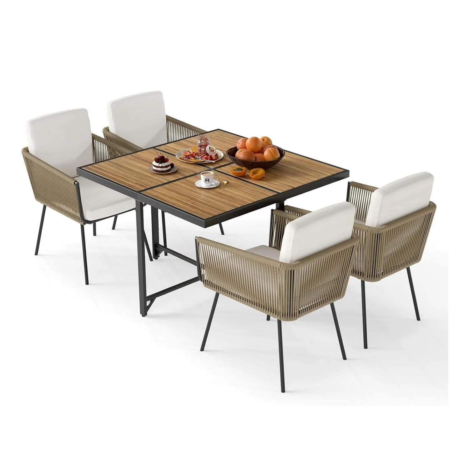 5-Piece Outdoor Patio Dining Set with Square Wood Tabletop - Image 4