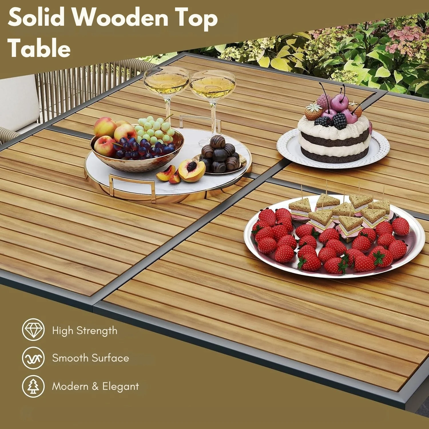 5-Piece Outdoor Patio Dining Set with Square Wood Tabletop - Image 8