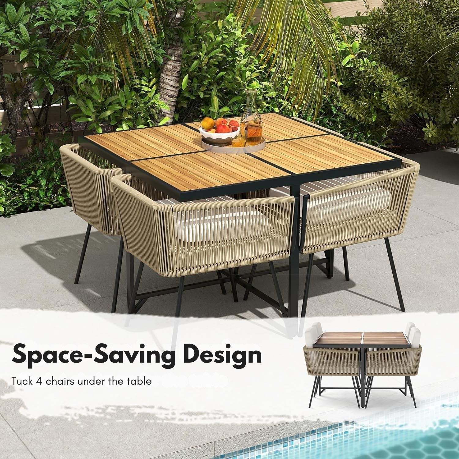 5-Piece Outdoor Patio Dining Set with Square Wood Tabletop - Image 9