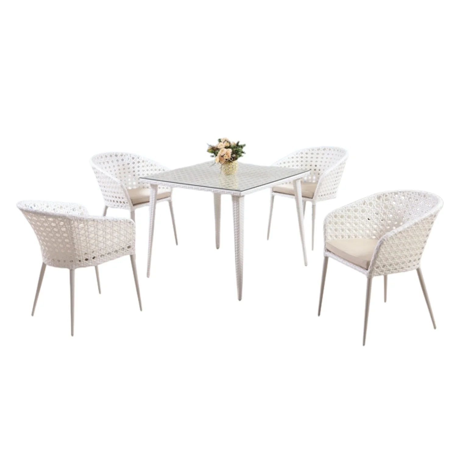 5-Piece Outdoor Patio Dining Set With Wicker Chairs & Glass-Top Table - Image 4