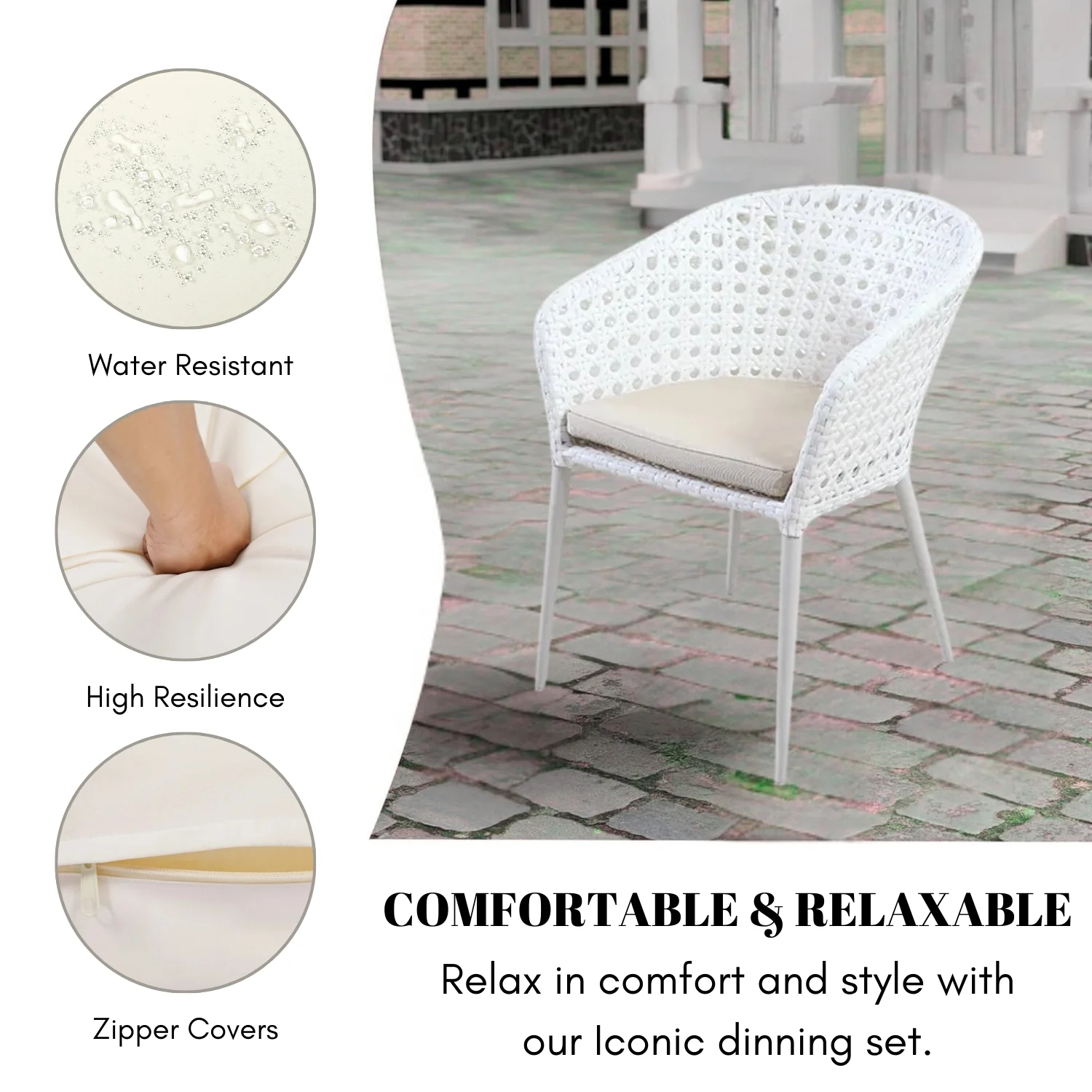 5-Piece Outdoor Patio Dining Set With Wicker Chairs & Glass-Top Table - Image 6