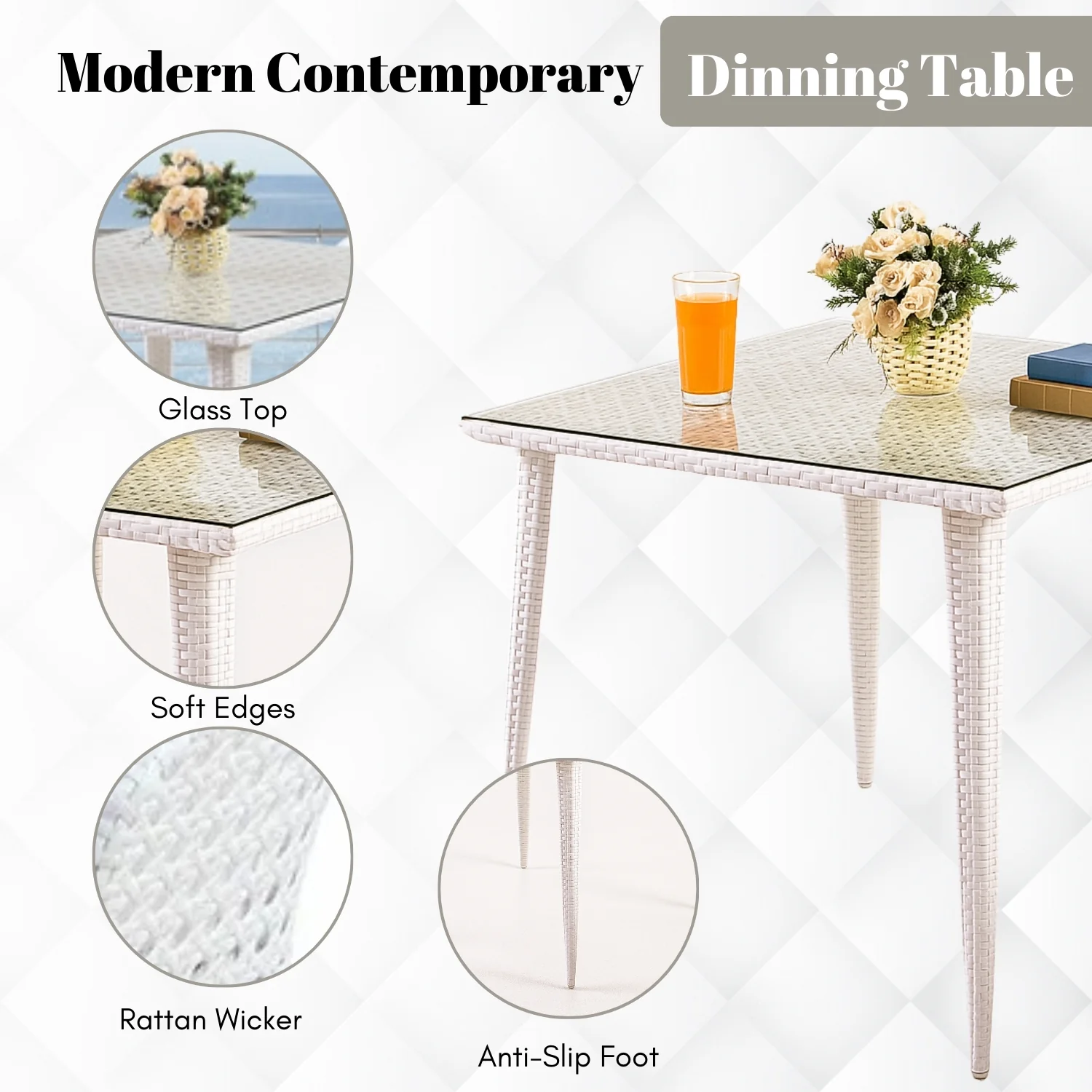 5-Piece Outdoor Patio Dining Set With Wicker Chairs & Glass-Top Table - Image 7