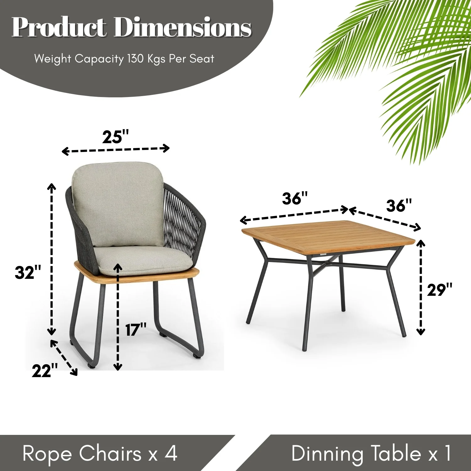 5-Piece Outdoor Patio Dining Set With Wooden Tabletop - Image 2