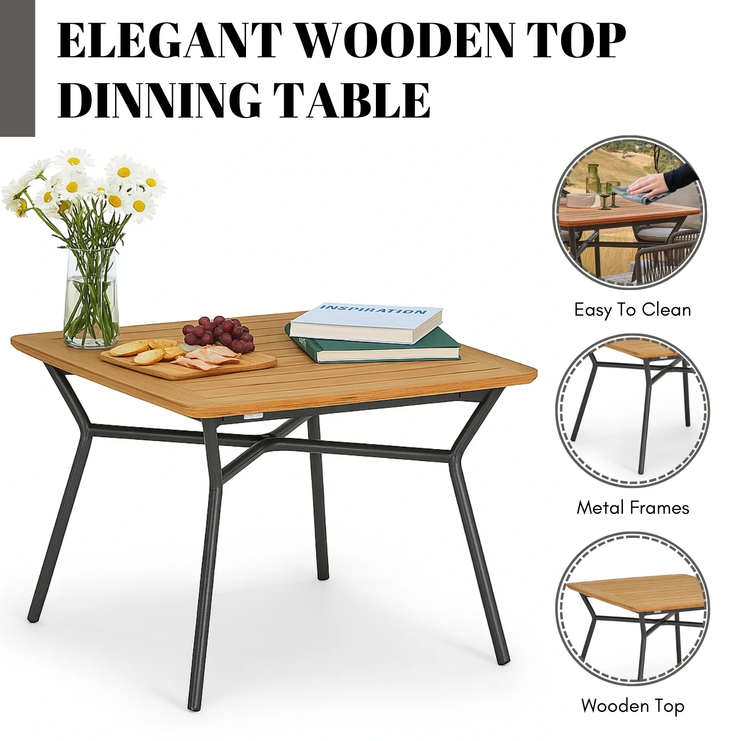 5-Piece Outdoor Patio Dining Set With Wooden Tabletop - Image 8