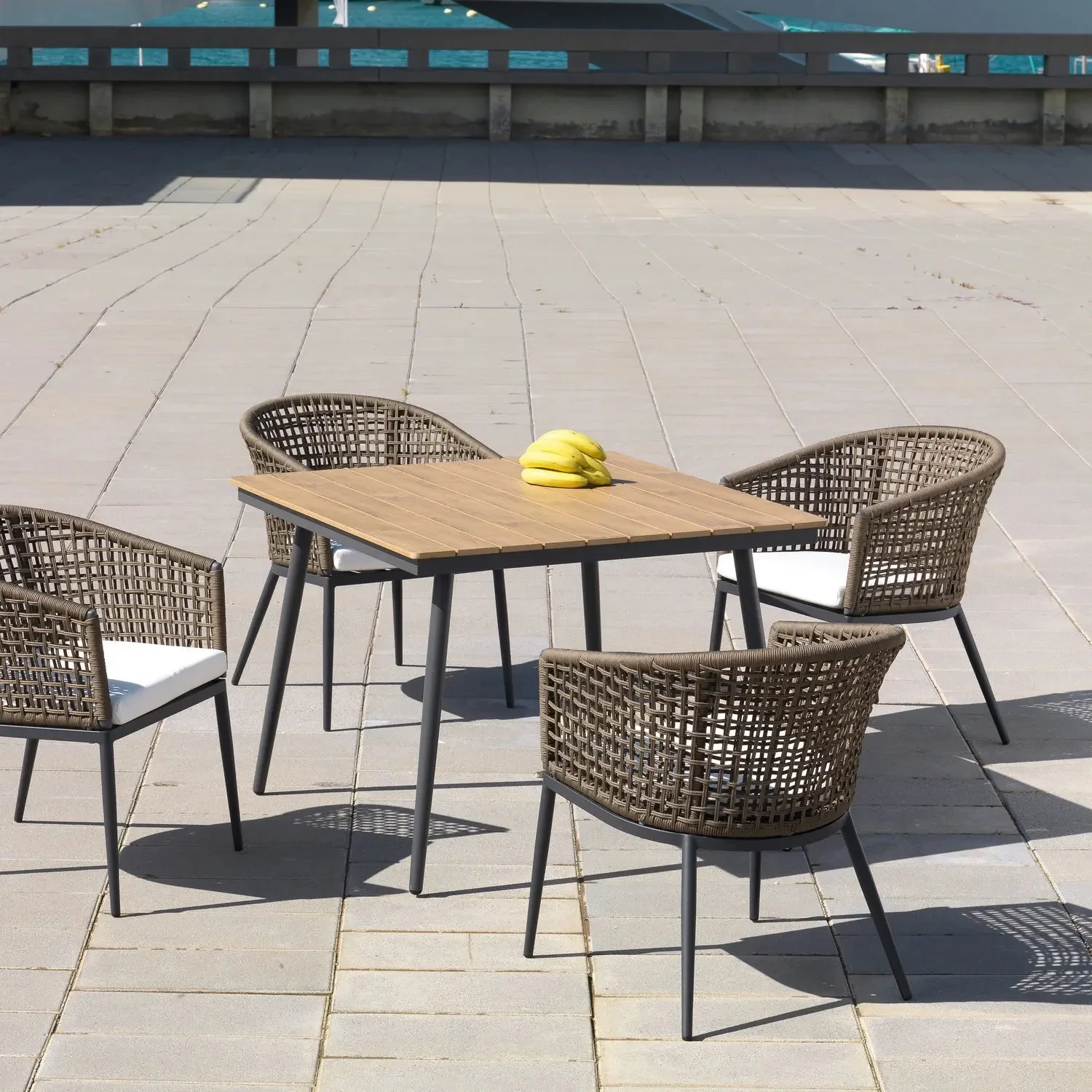 5-Piece Outdoor Patio Dining Set With Wooden Tabletop - Image 5