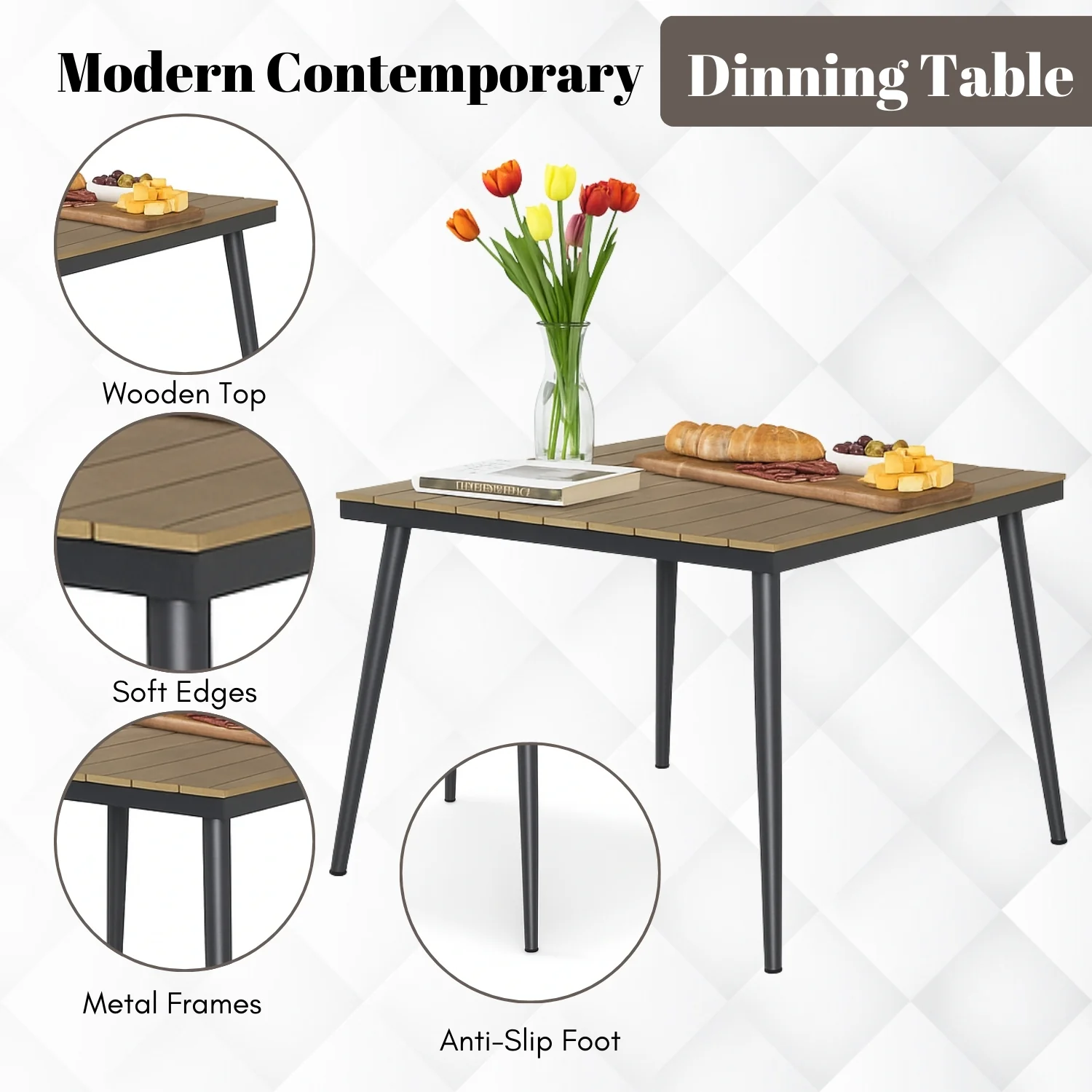 5-Piece Outdoor Patio Dining Set With Wooden Tabletop - Image 8