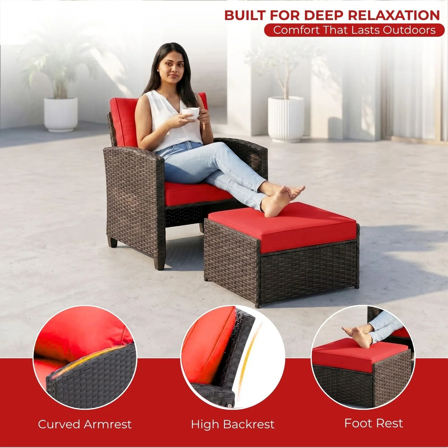 5 Piece Outdoor Patio Wicker Furniture Set - Image 5