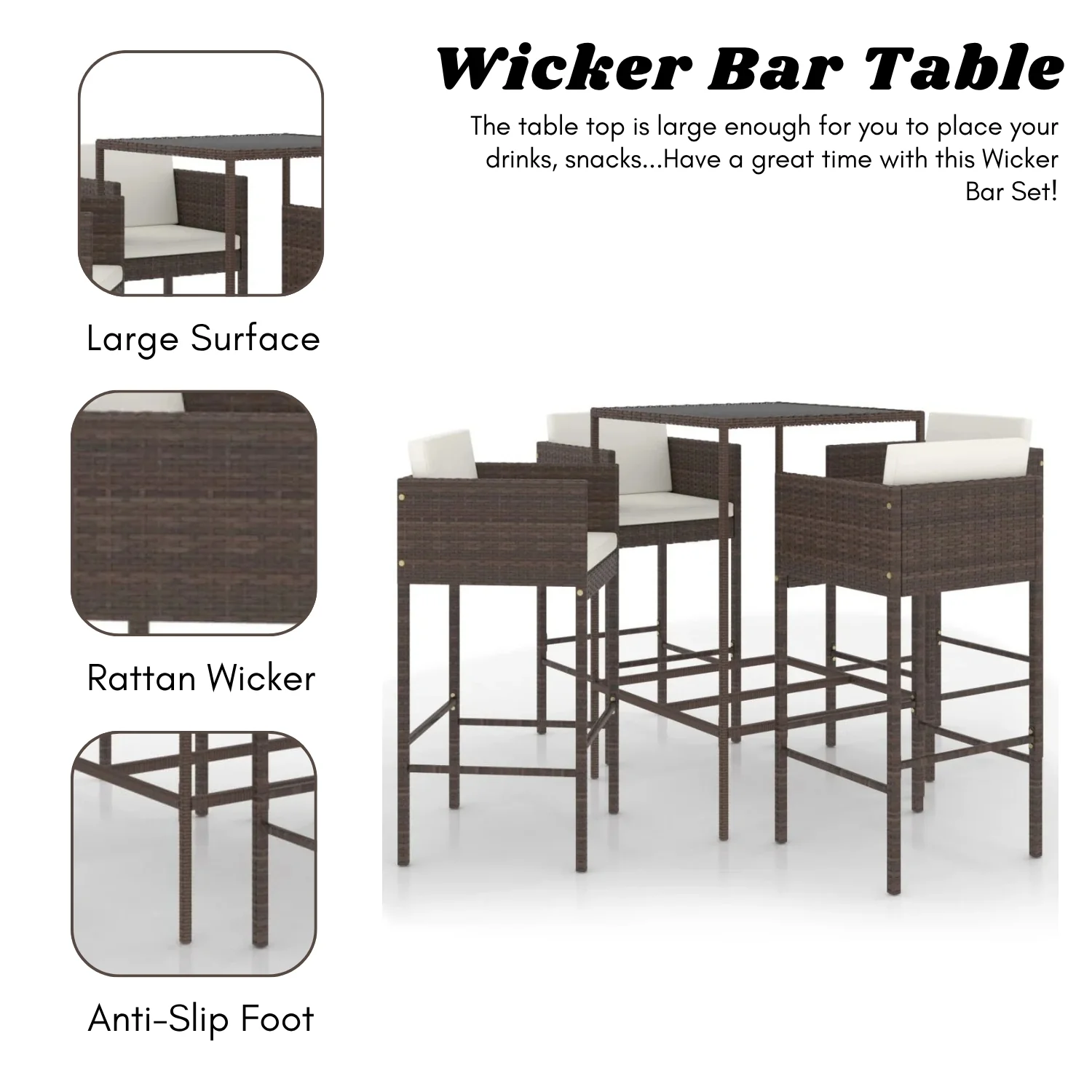 5-Piece Outdoor Rattan Wicker Bar Set - Image 6
