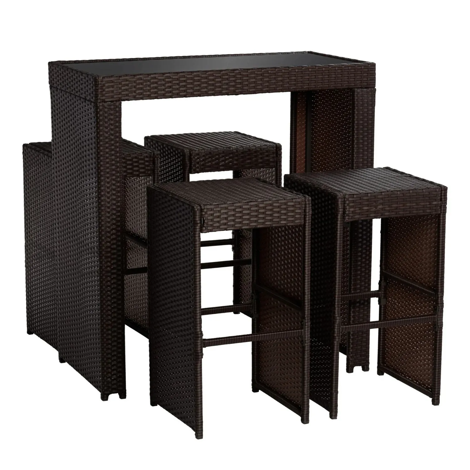 5-Piece Outdoor Rattan Wicker Bar Set with Glass Top Table - Image 11