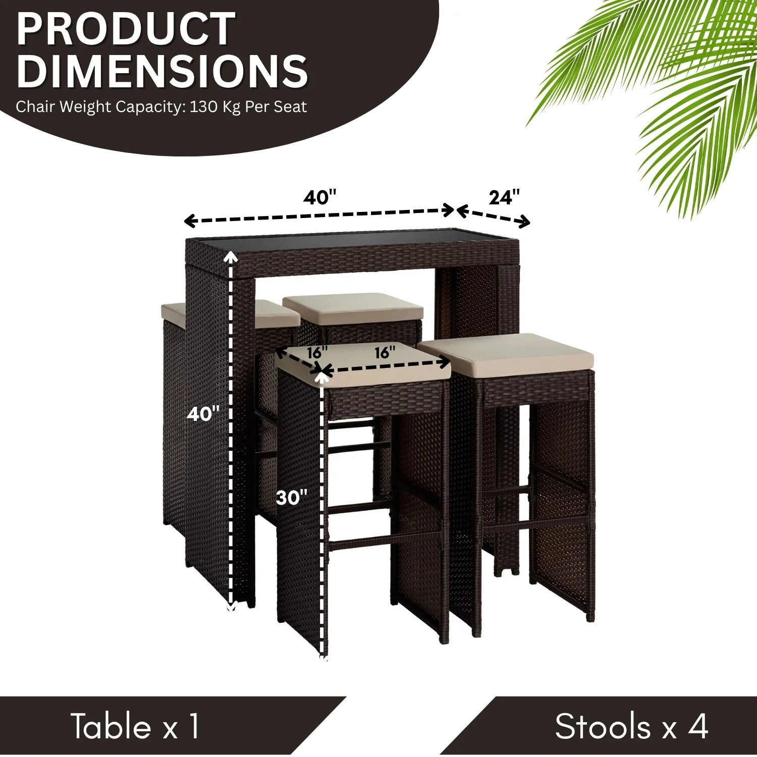 5-Piece Outdoor Rattan Wicker Bar Set with Glass Top Table - Image 2