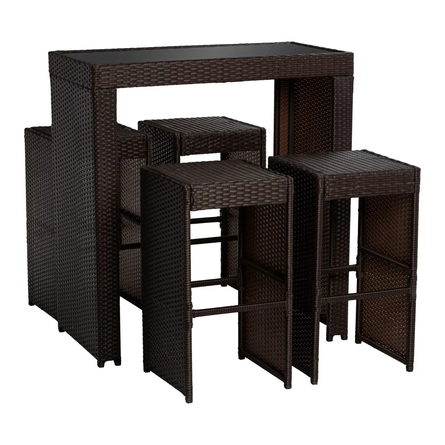 5-Piece Outdoor Rattan Wicker Bar Set with Glass Top Table - Image 3