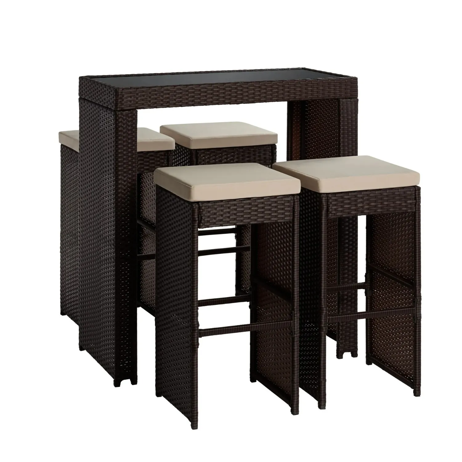 5-Piece Outdoor Rattan Wicker Bar Set with Glass Top Table - Image 4