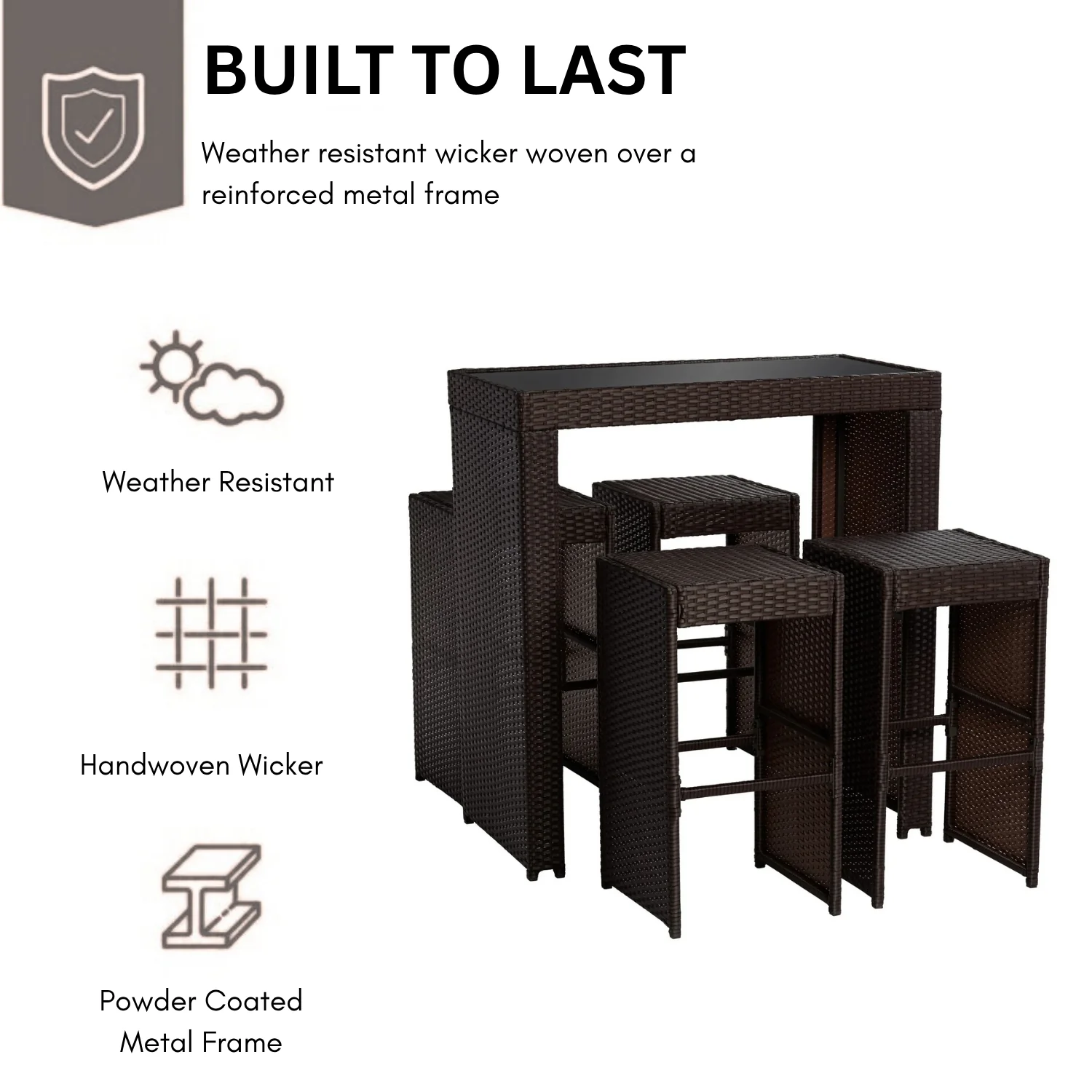 5-Piece Outdoor Rattan Wicker Bar Set with Glass Top Table - Image 5