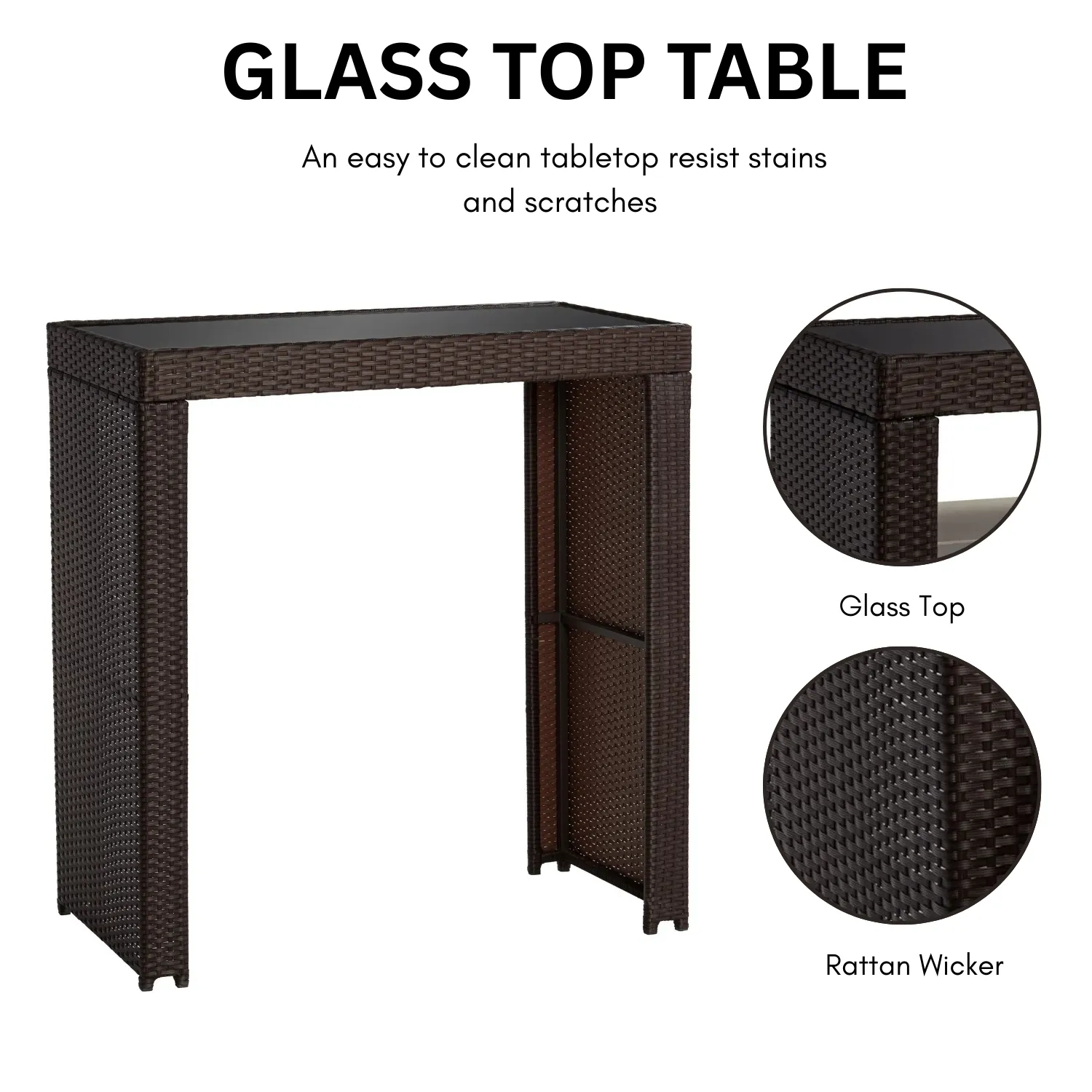 5-Piece Outdoor Rattan Wicker Bar Set with Glass Top Table - Image 7