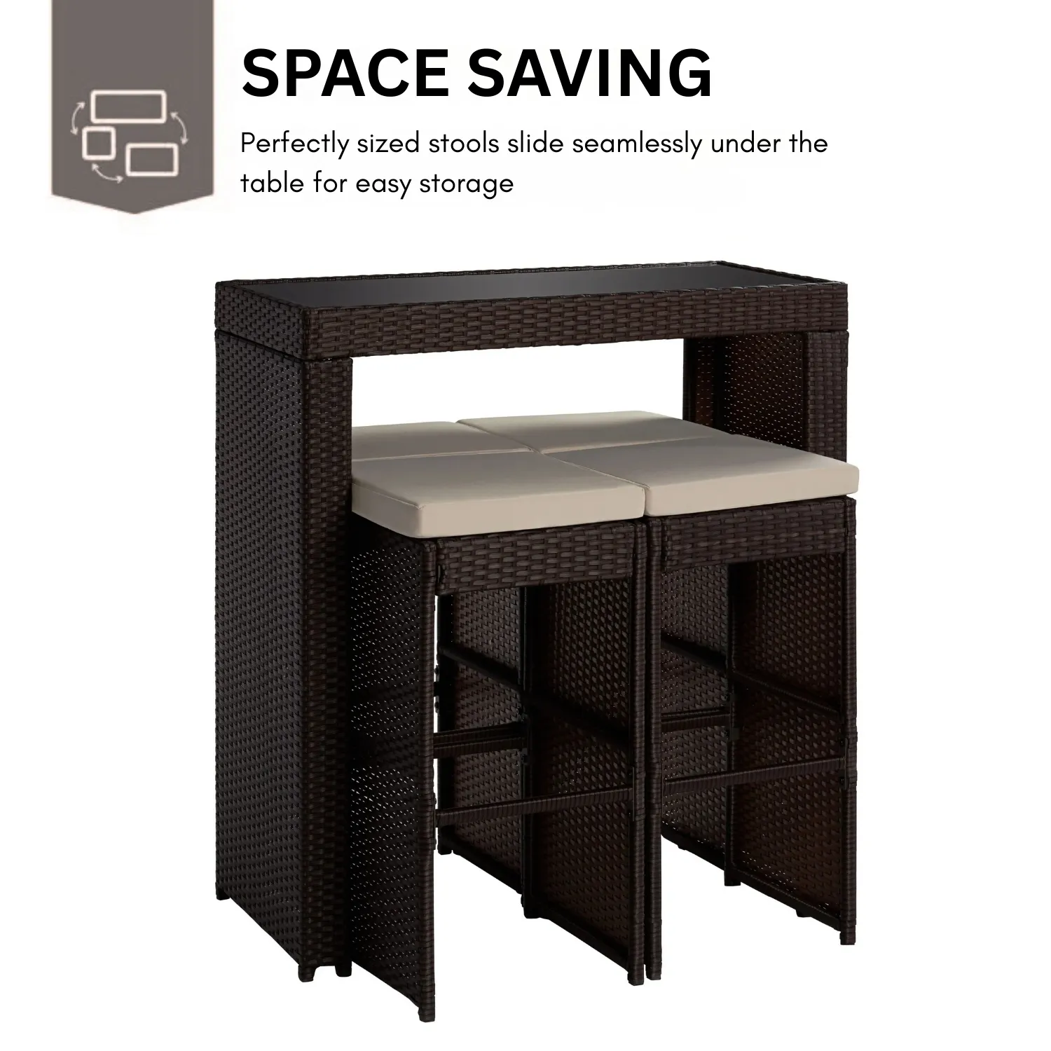 5-Piece Outdoor Rattan Wicker Bar Set with Glass Top Table - Image 8