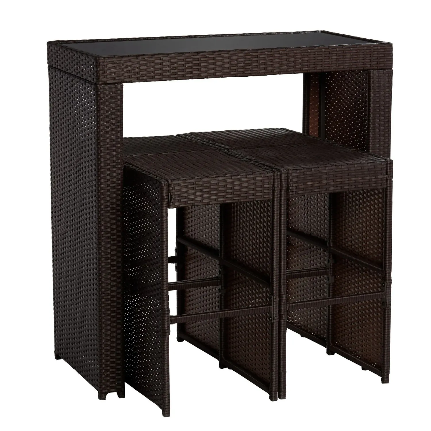 5-Piece Outdoor Rattan Wicker Bar Set with Glass Top Table - Image 9